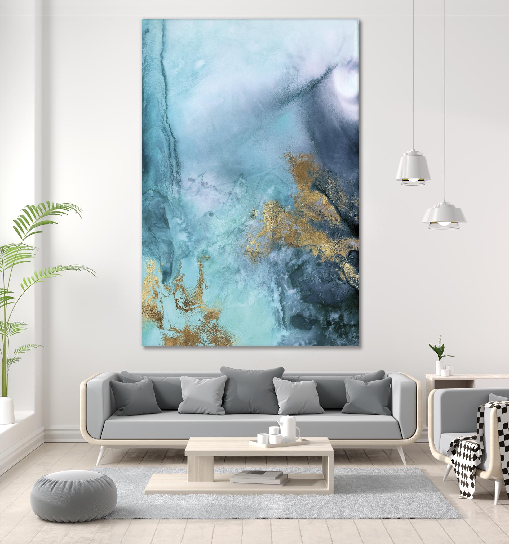 Gold Under the Sea I by Eva Watts on GIANT ART - blue abstract