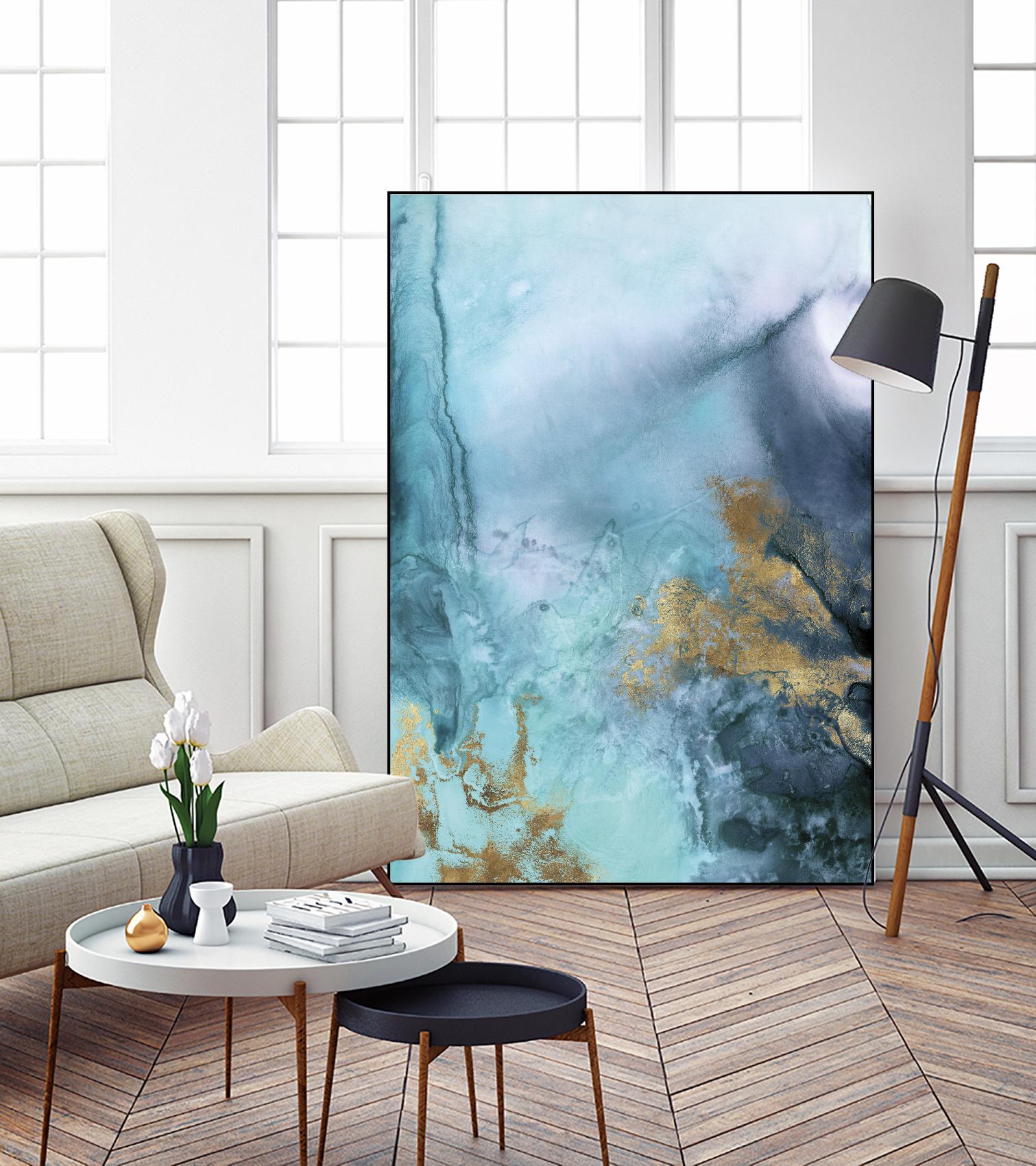 Gold Under the Sea I by Eva Watts on GIANT ART - blue abstract