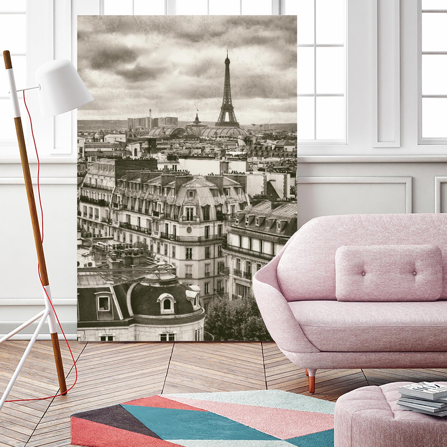 Rooftops and Eiffel by Jody Stuart on GIANT ART - white city scene