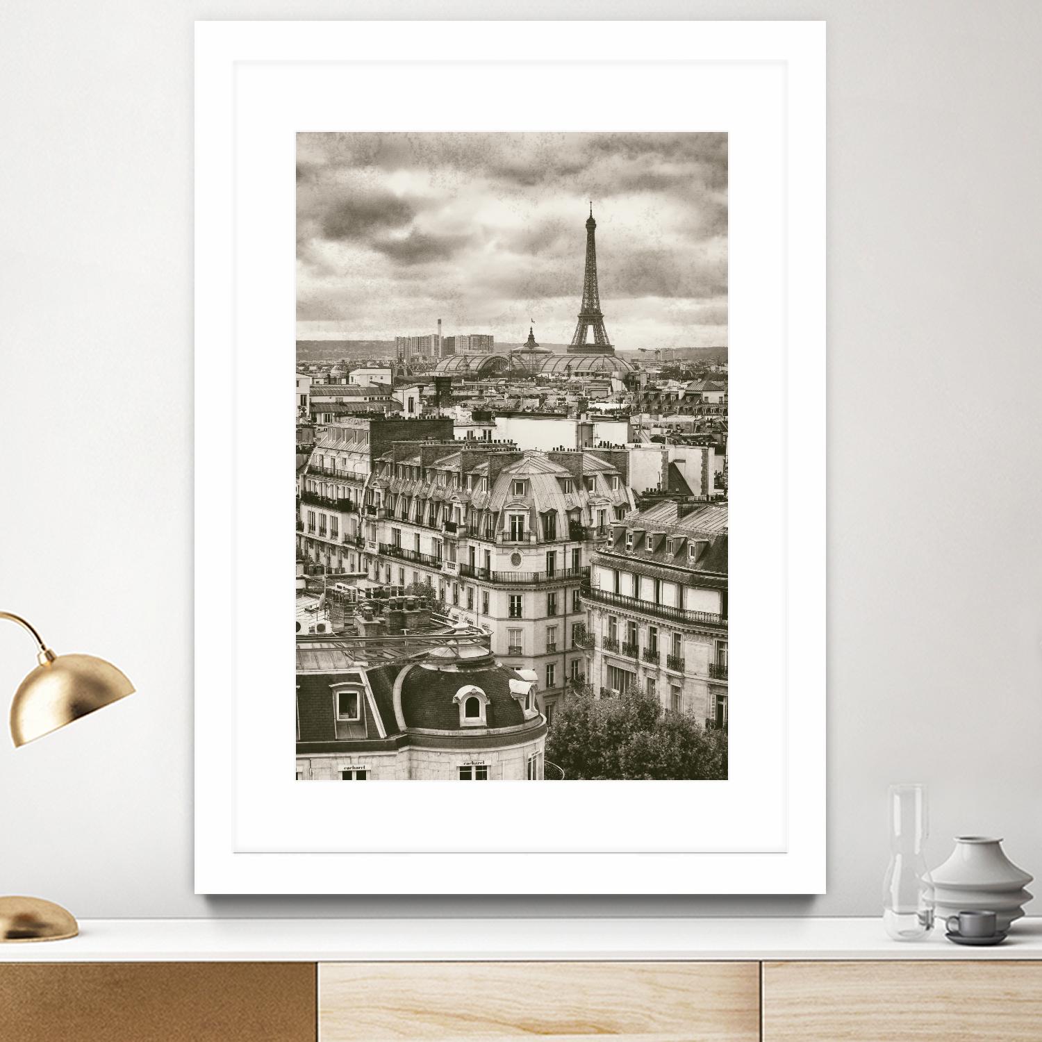 Rooftops and Eiffel by Jody Stuart on GIANT ART - white city scene