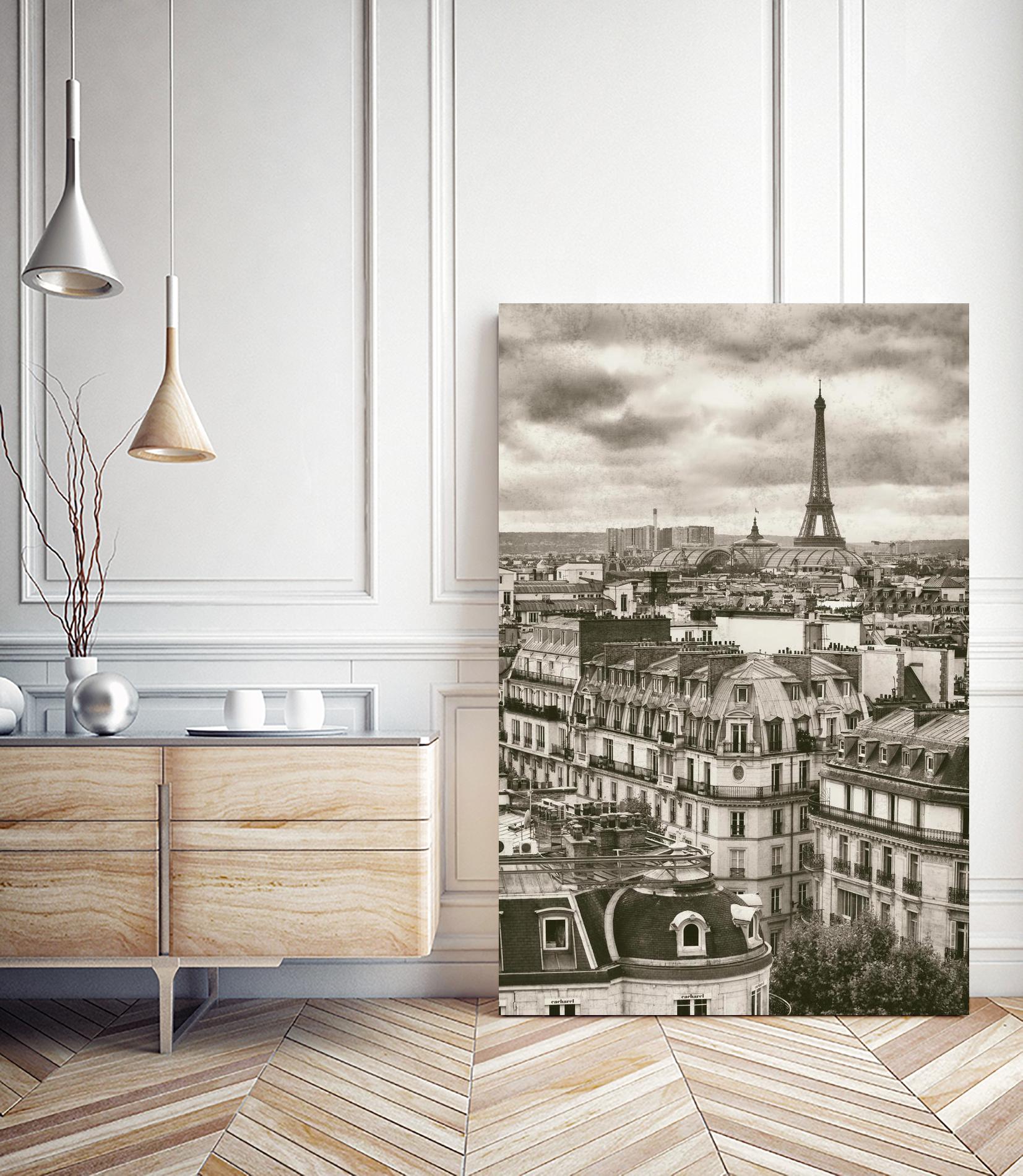 Rooftops and Eiffel by Jody Stuart on GIANT ART - white city scene
