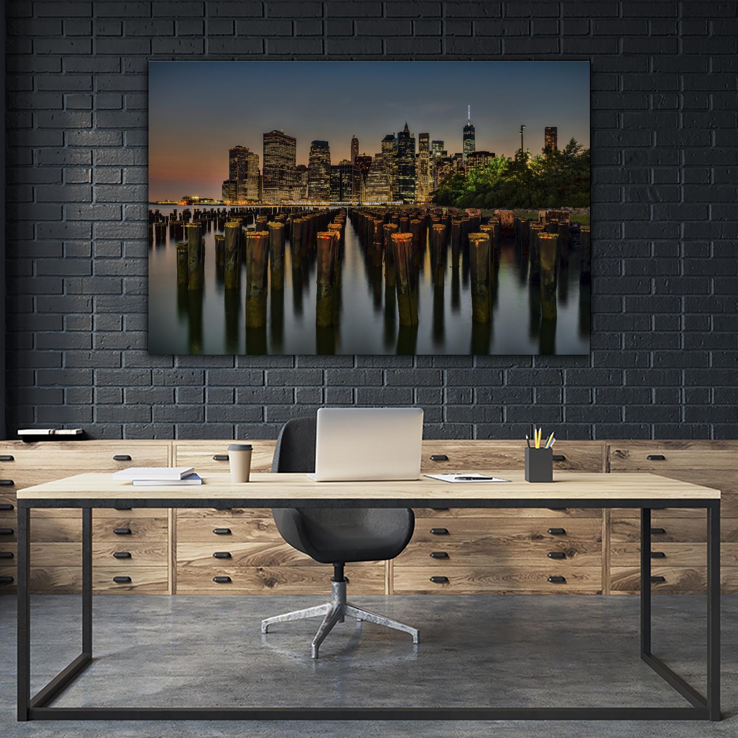 Lower Manhattan at Twilight by Franklin J. Kearney on GIANT ART - yellow city scene