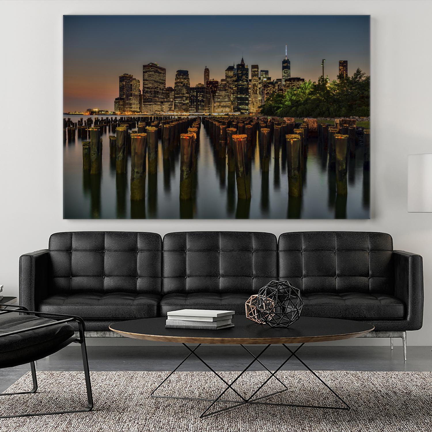 Lower Manhattan at Twilight by Franklin J. Kearney on GIANT ART - yellow city scene