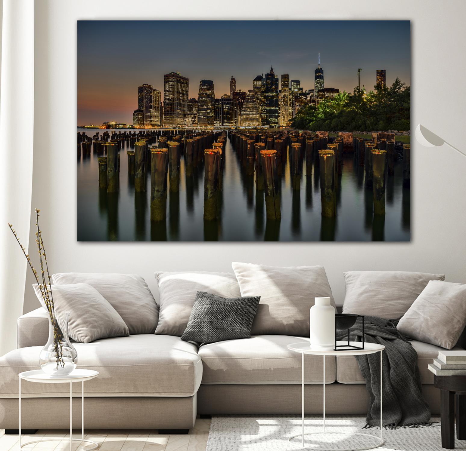 Lower Manhattan at Twilight by Franklin J. Kearney on GIANT ART - yellow city scene