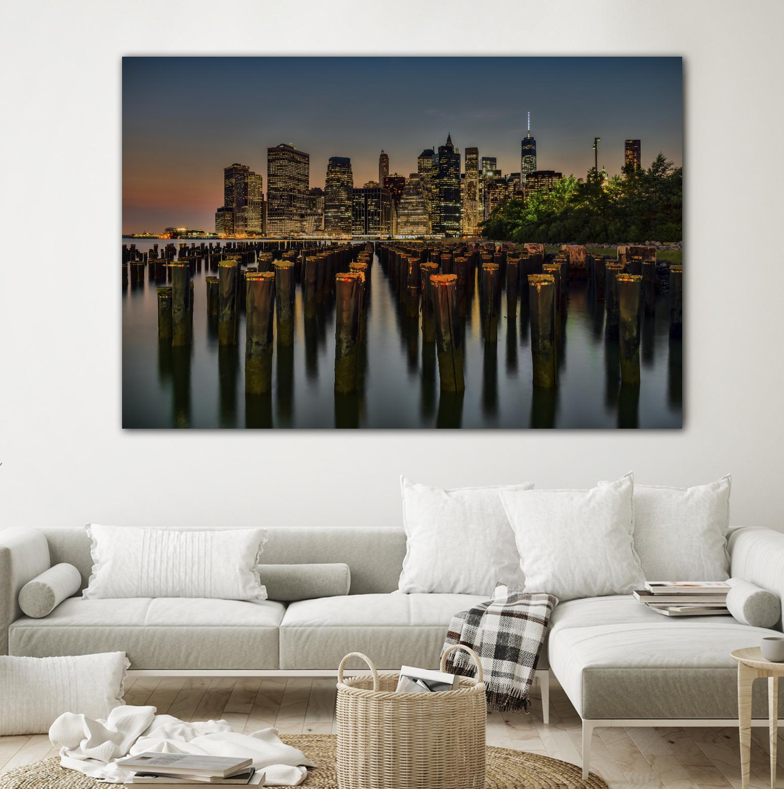 Lower Manhattan at Twilight by Franklin J. Kearney on GIANT ART - yellow city scene