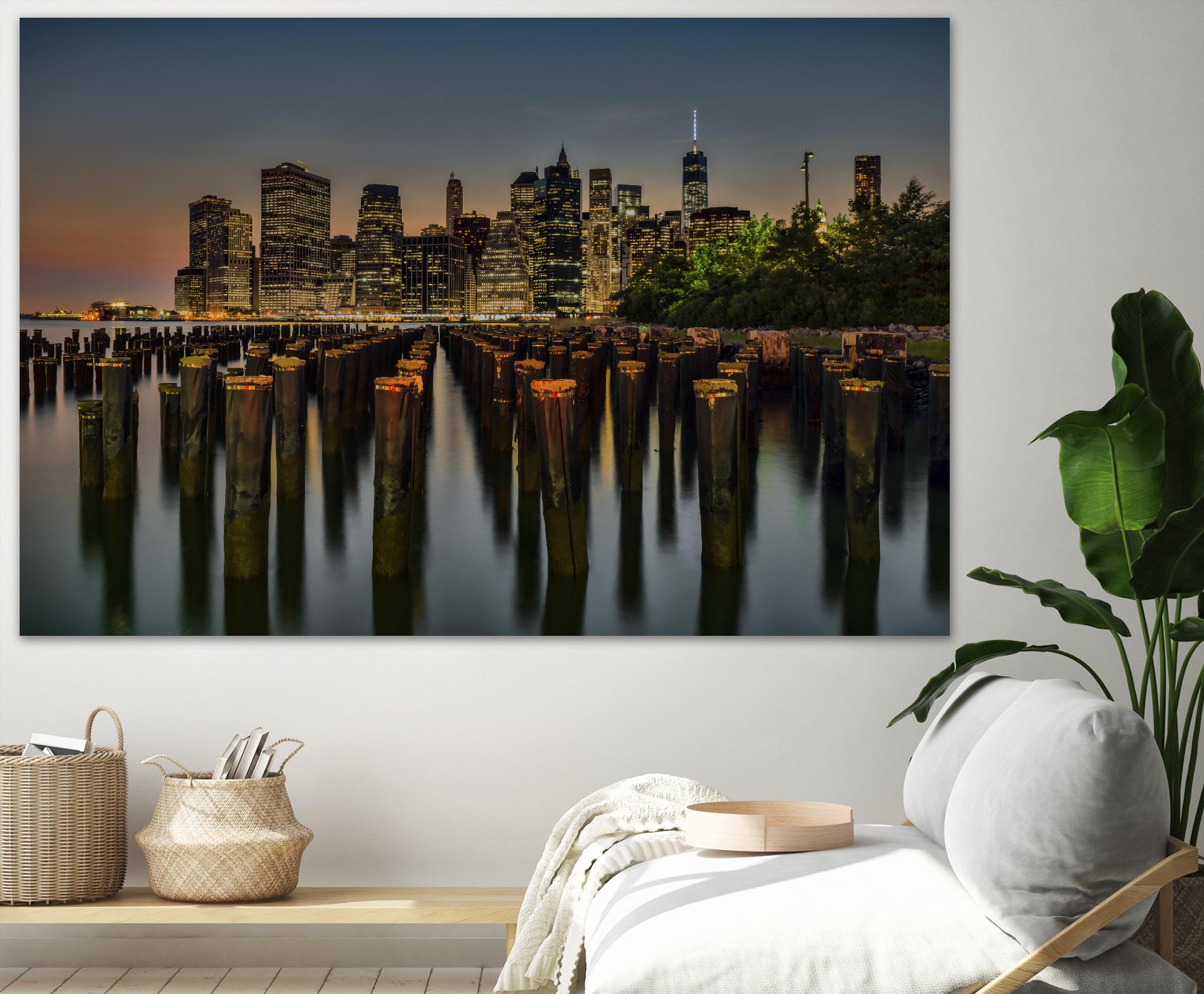 Lower Manhattan at Twilight by Franklin J. Kearney on GIANT ART - yellow city scene