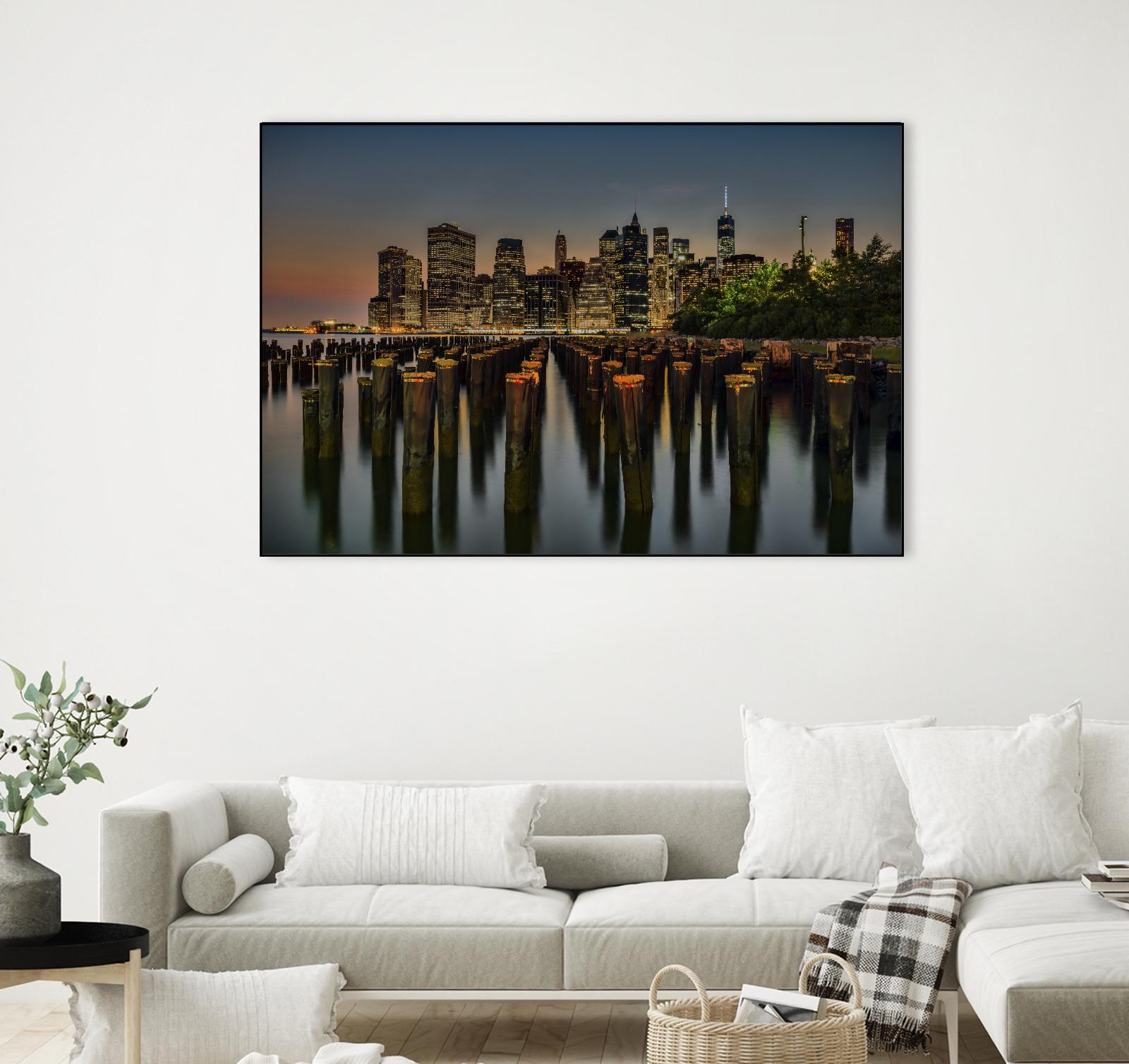 Lower Manhattan at Twilight by Franklin J. Kearney on GIANT ART - yellow city scene