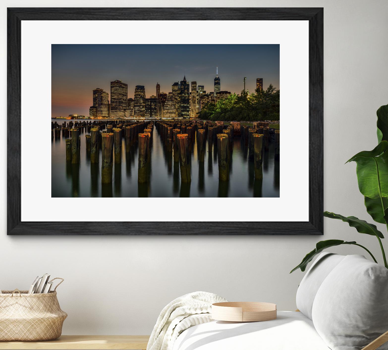 Lower Manhattan at Twilight by Franklin J. Kearney on GIANT ART - yellow city scene