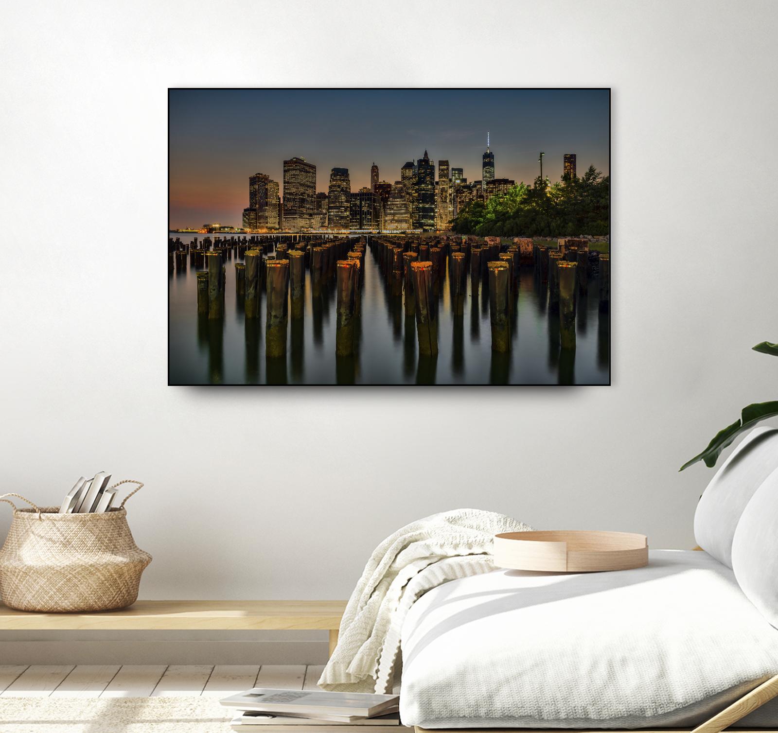Lower Manhattan at Twilight by Franklin J. Kearney on GIANT ART - yellow city scene