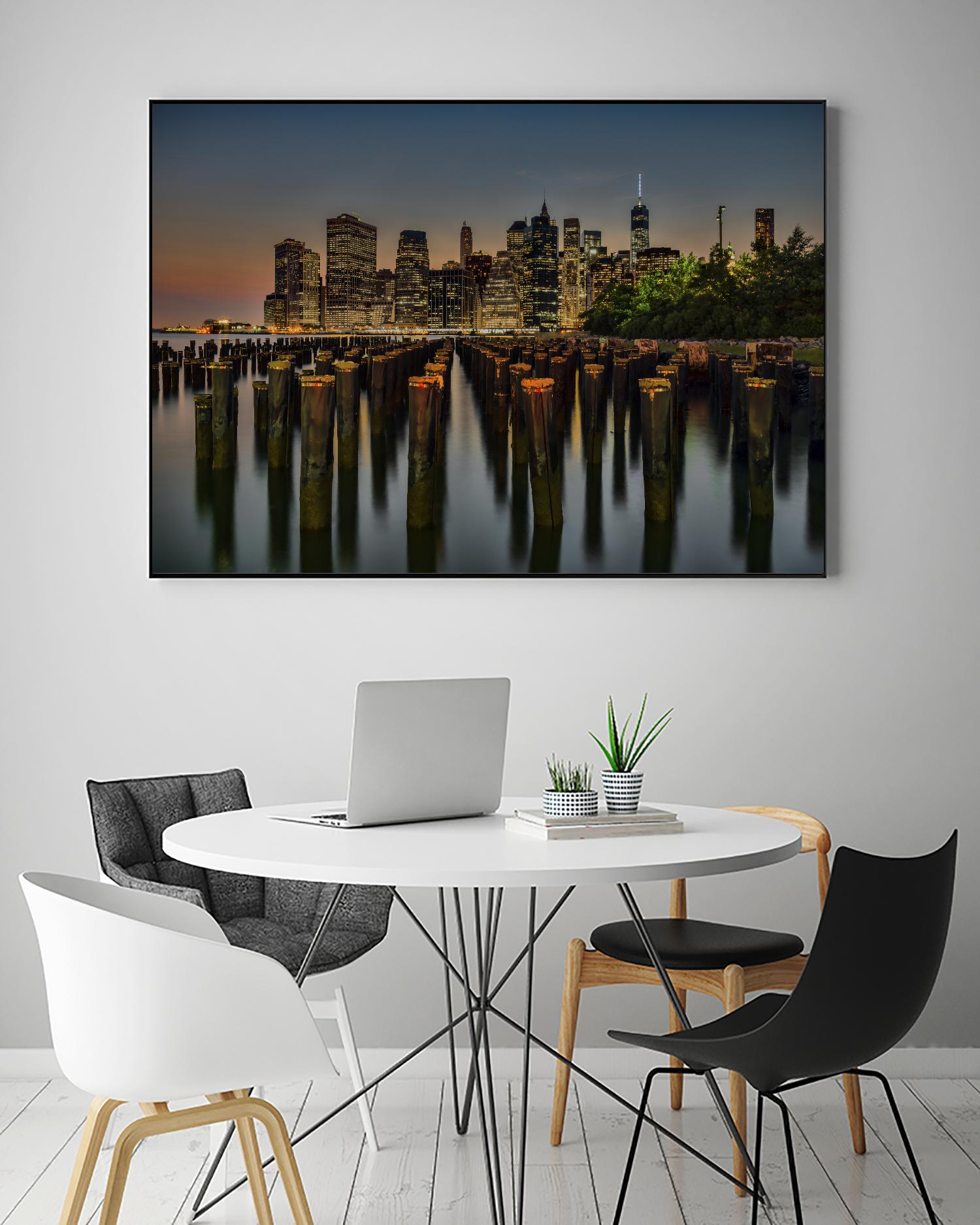 Lower Manhattan at Twilight by Franklin J. Kearney on GIANT ART - yellow city scene