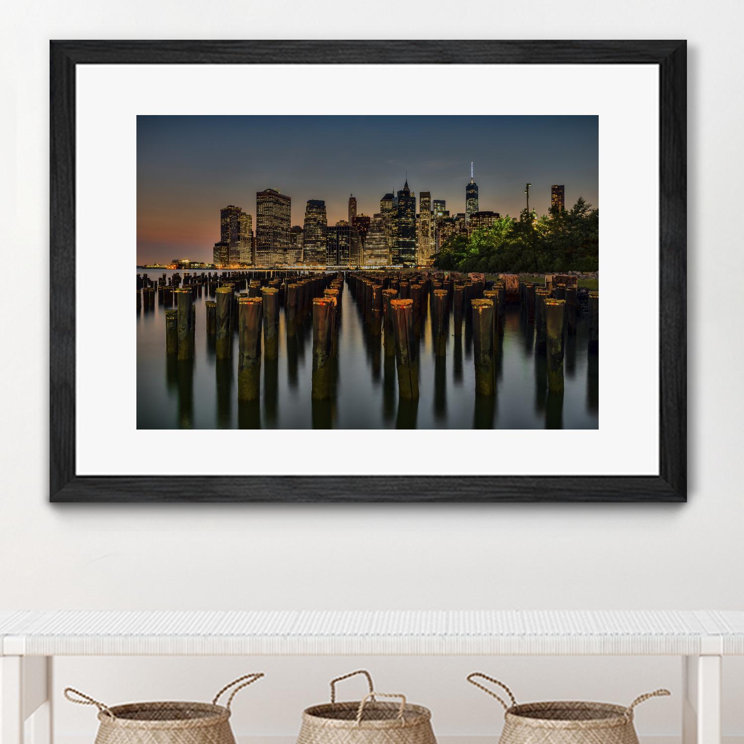 Lower Manhattan at Twilight by Franklin J. Kearney on GIANT ART - yellow city scene