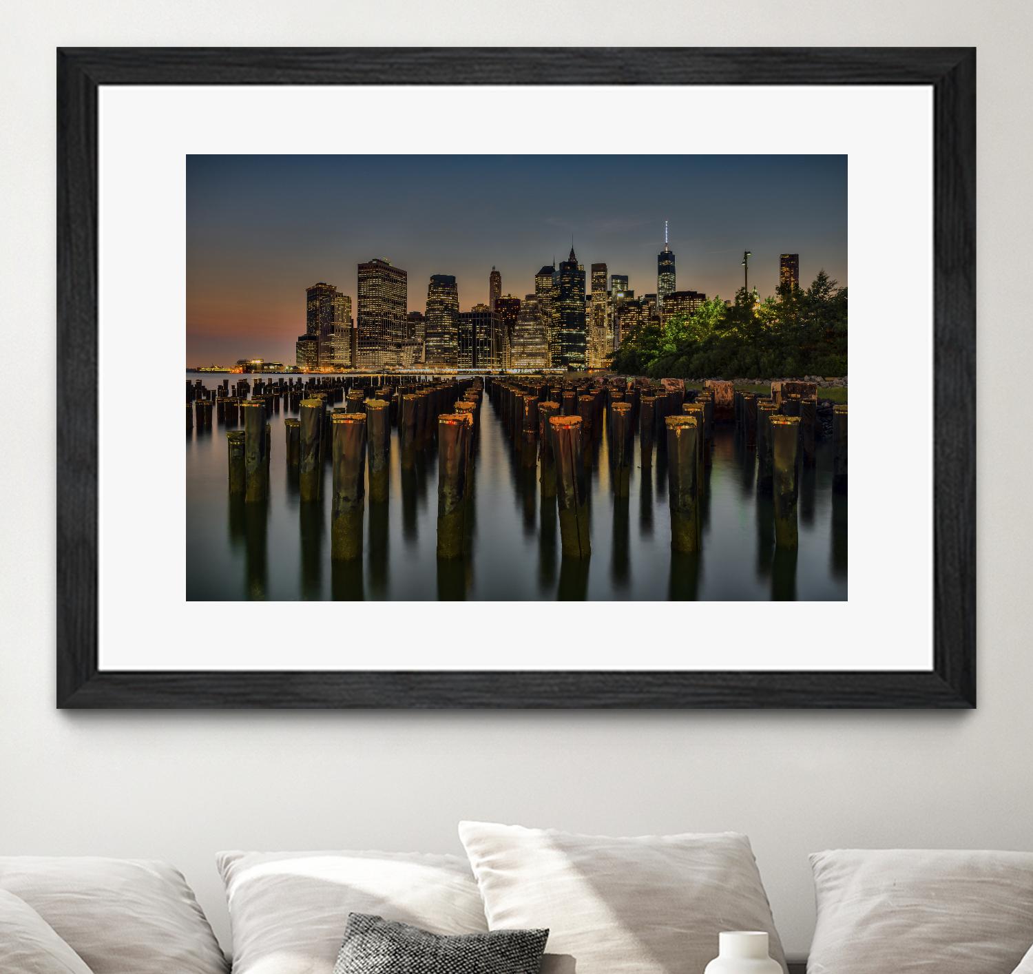 Lower Manhattan at Twilight by Franklin J. Kearney on GIANT ART - yellow city scene
