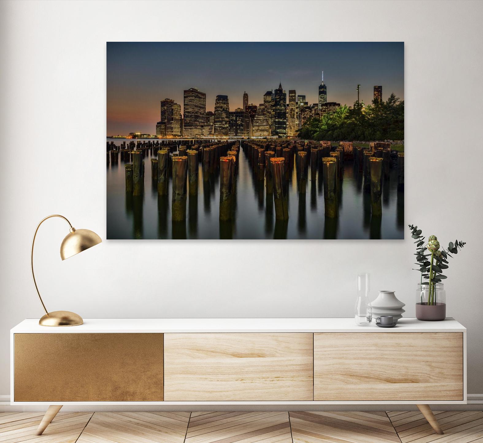 Lower Manhattan at Twilight by Franklin J. Kearney on GIANT ART - yellow city scene
