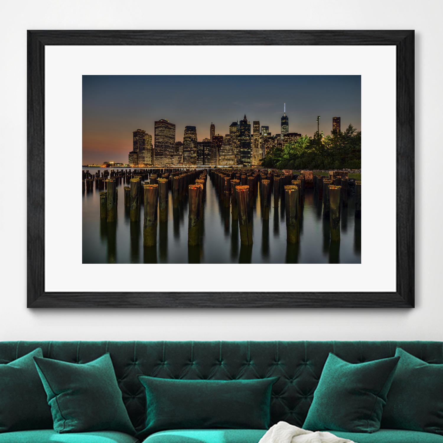 Lower Manhattan at Twilight by Franklin J. Kearney on GIANT ART - yellow city scene