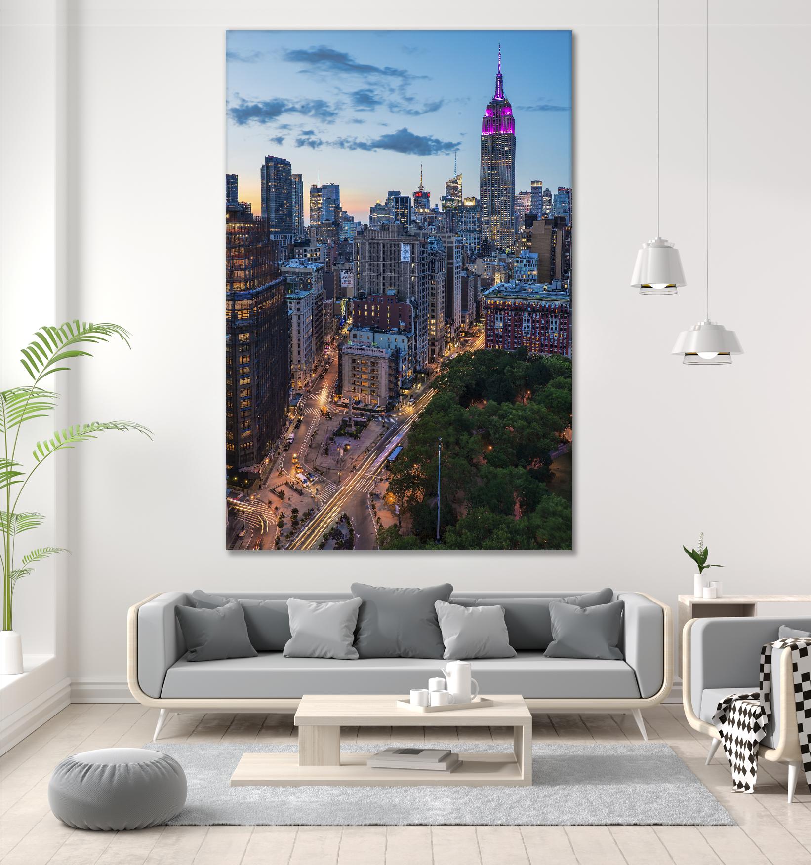 Manhattan Skyline at Twilight by Franklin J. Kearney on GIANT ART - yellow city scene