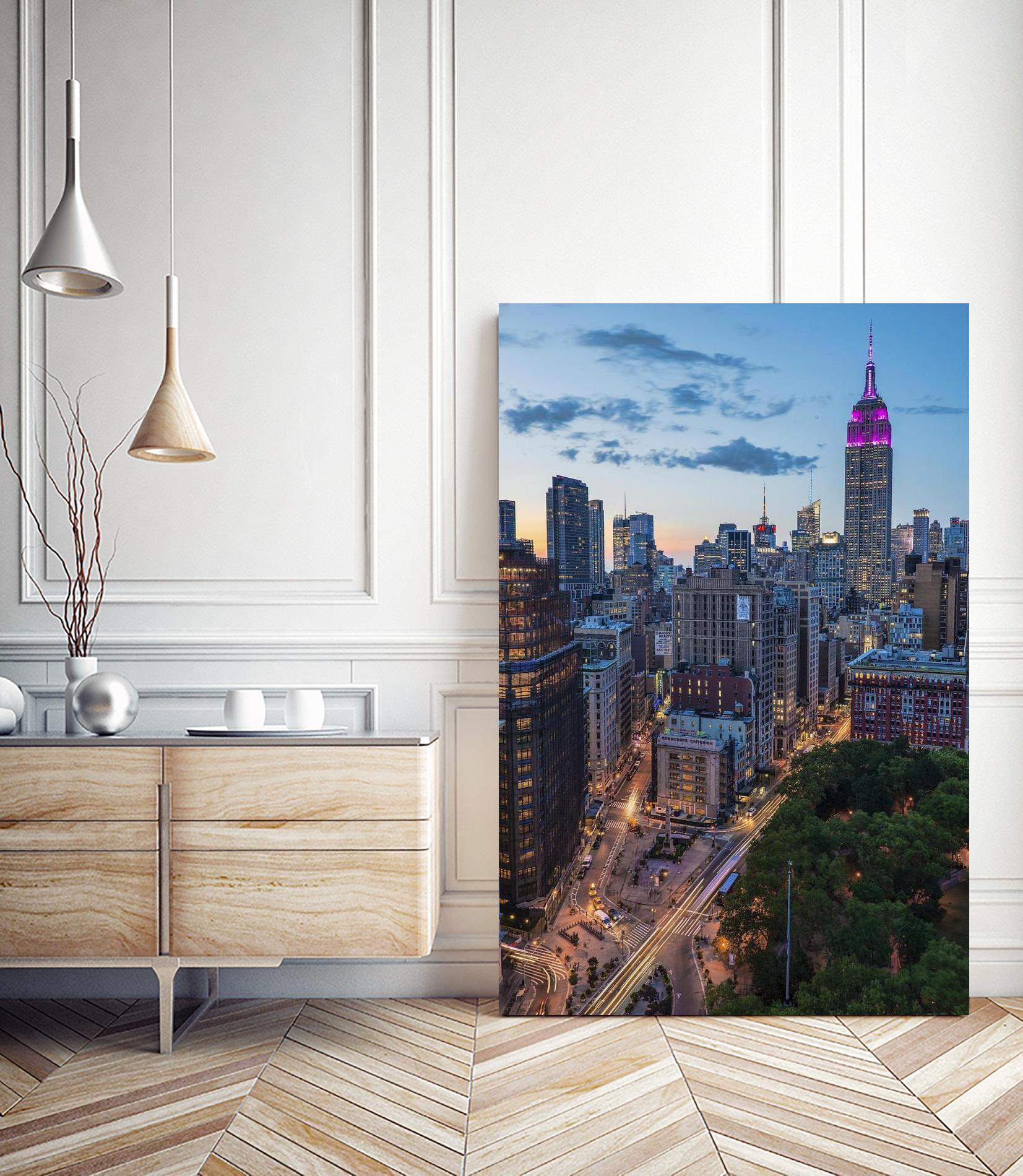 Manhattan Skyline at Twilight by Franklin J. Kearney on GIANT ART - yellow city scene