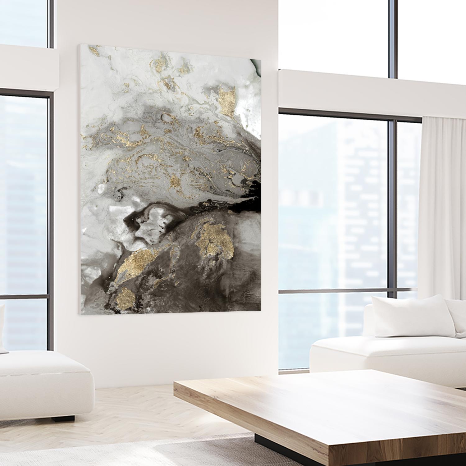 Ocean Splash I Grey Version by PI Studio on GIANT ART - black abstract