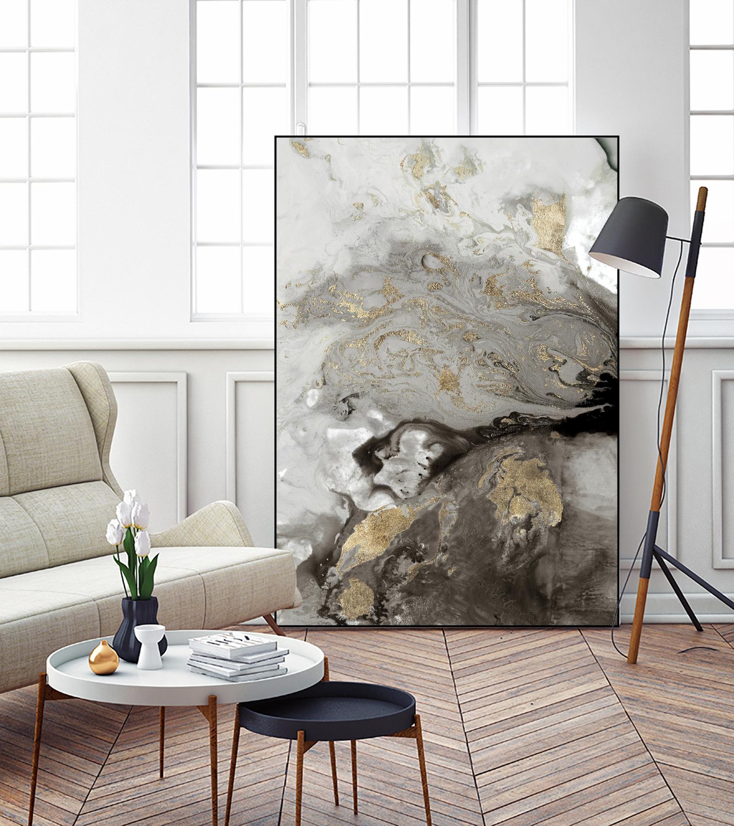 Ocean Splash I Grey Version by PI Studio on GIANT ART - black abstract