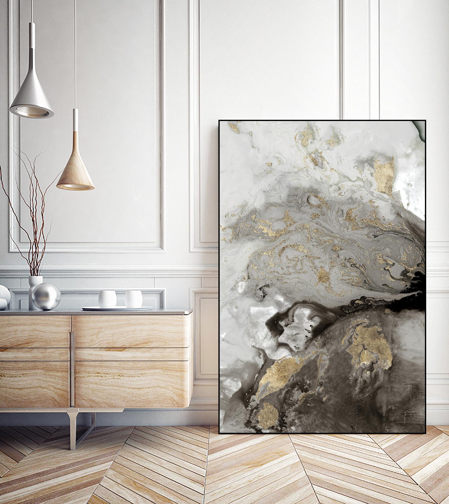 Ocean Splash I Grey Version by PI Studio on GIANT ART - black abstract