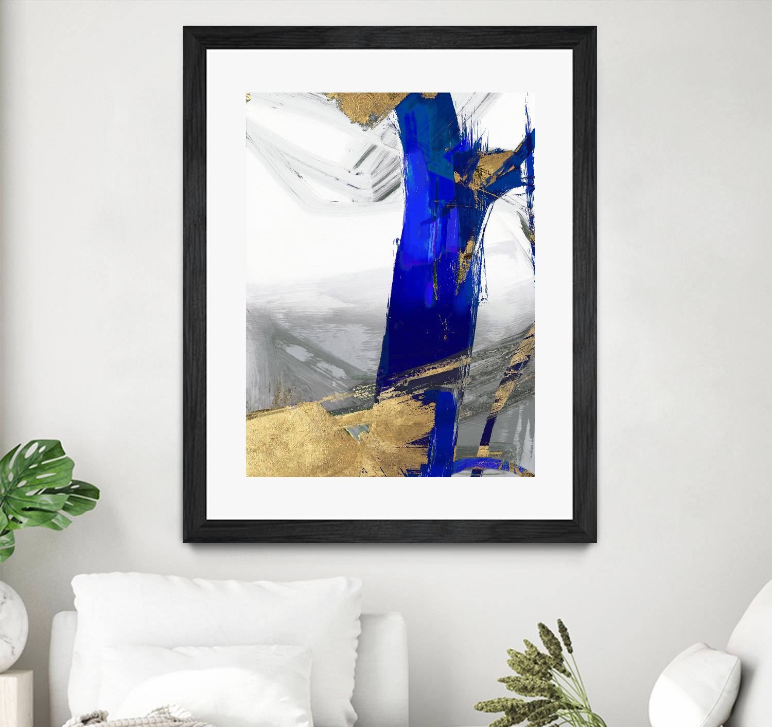Indigo Abstract IV by PI Studio on GIANT ART - gold abstract