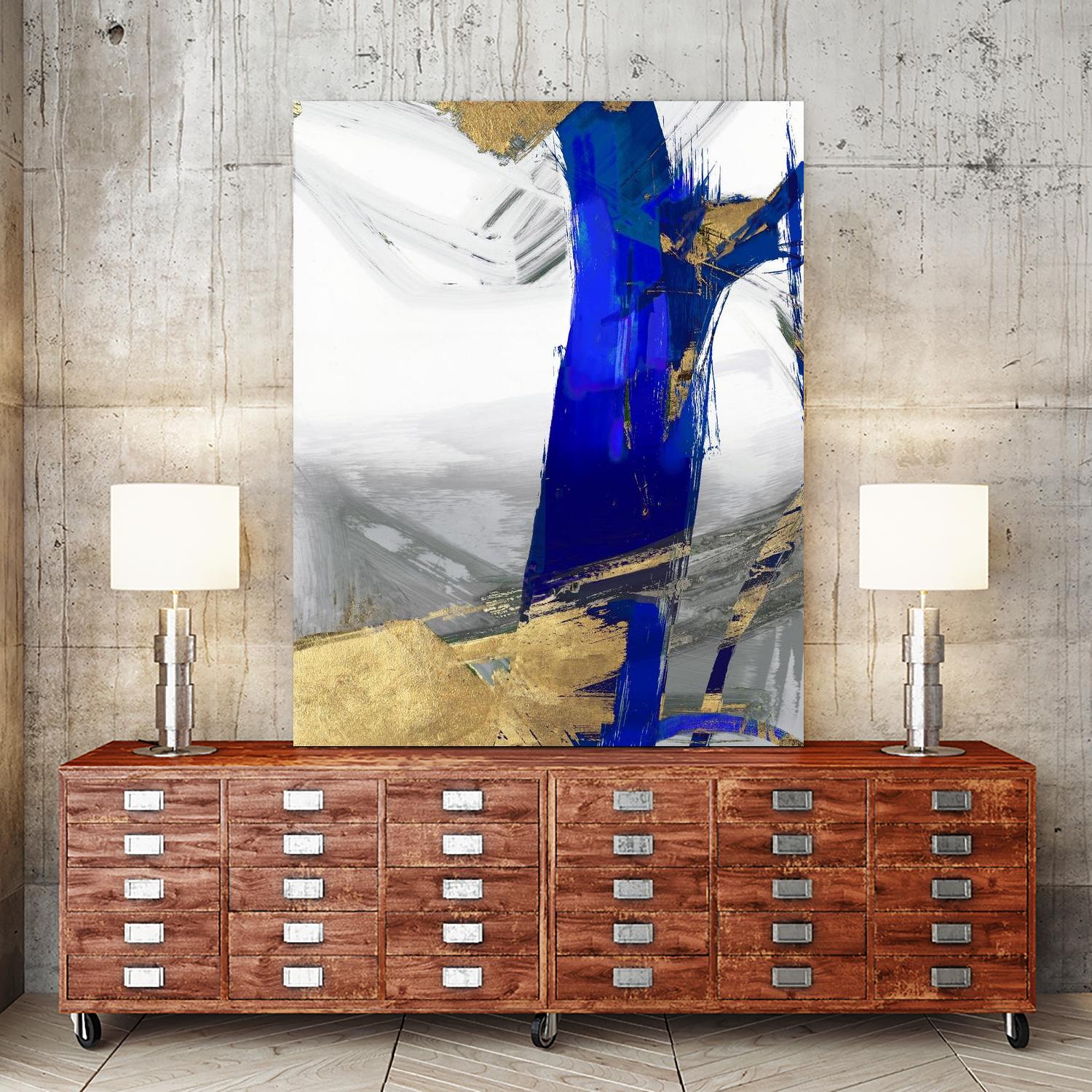 Indigo Abstract IV by PI Studio on GIANT ART - gold abstract