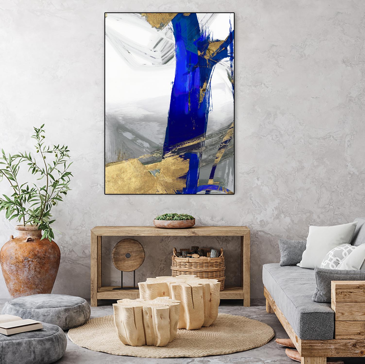Indigo Abstract IV by PI Studio on GIANT ART - gold abstract