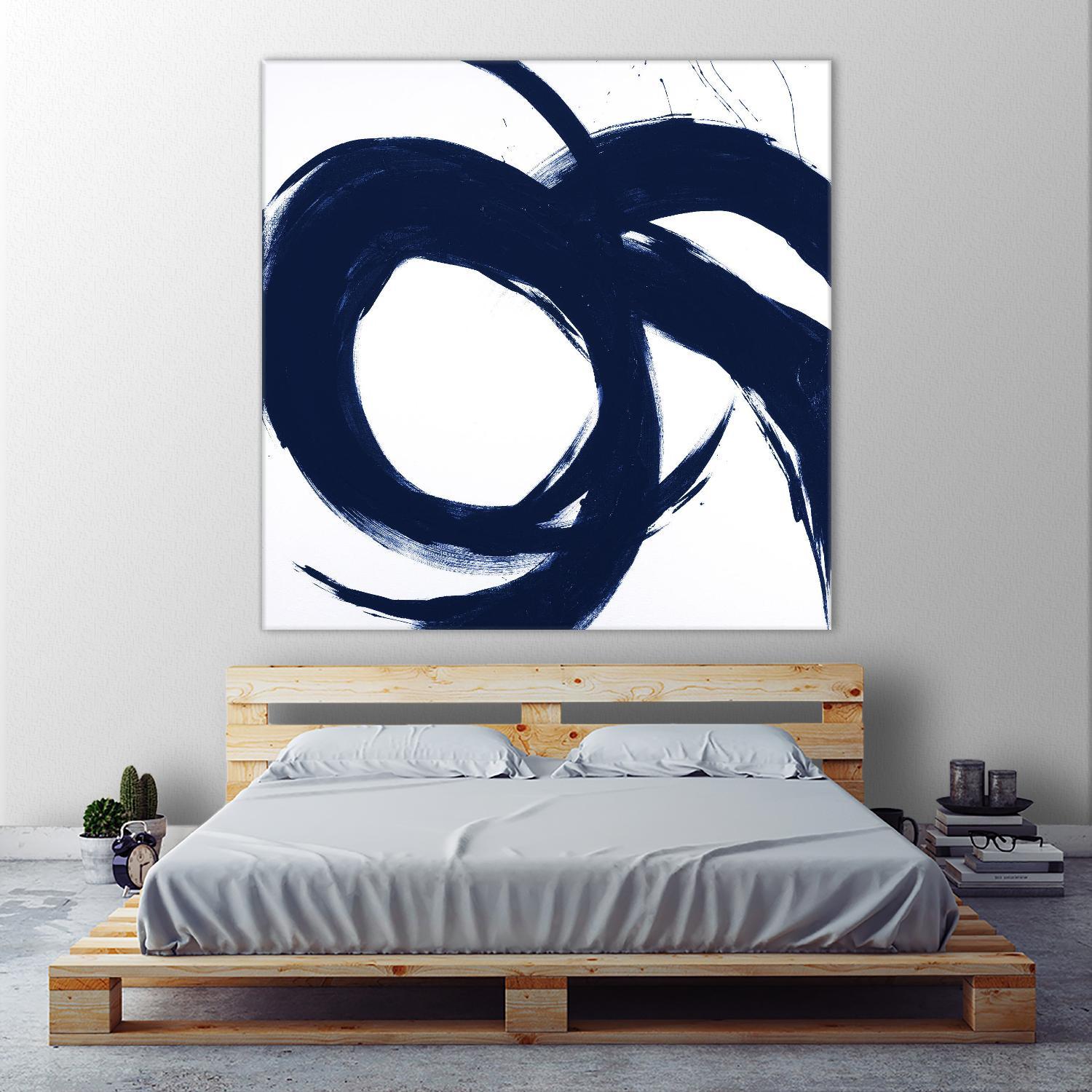 Navy Circular Strokes II by Megan Morris on GIANT ART - white black & white