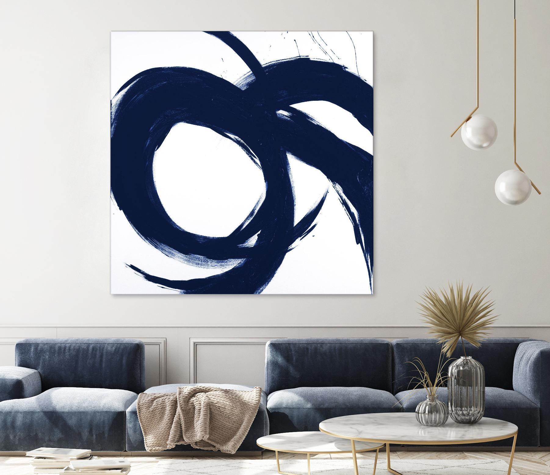 Navy Circular Strokes II by Megan Morris on GIANT ART - white black & white