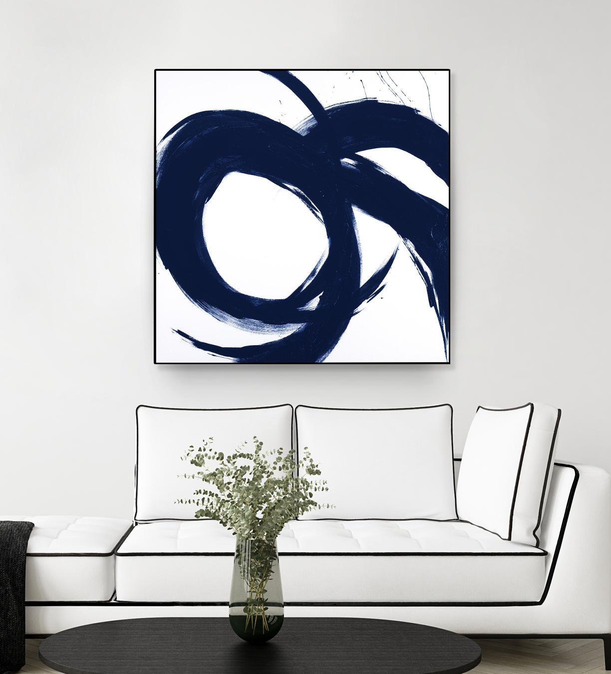 Navy Circular Strokes II by Megan Morris on GIANT ART - white black & white