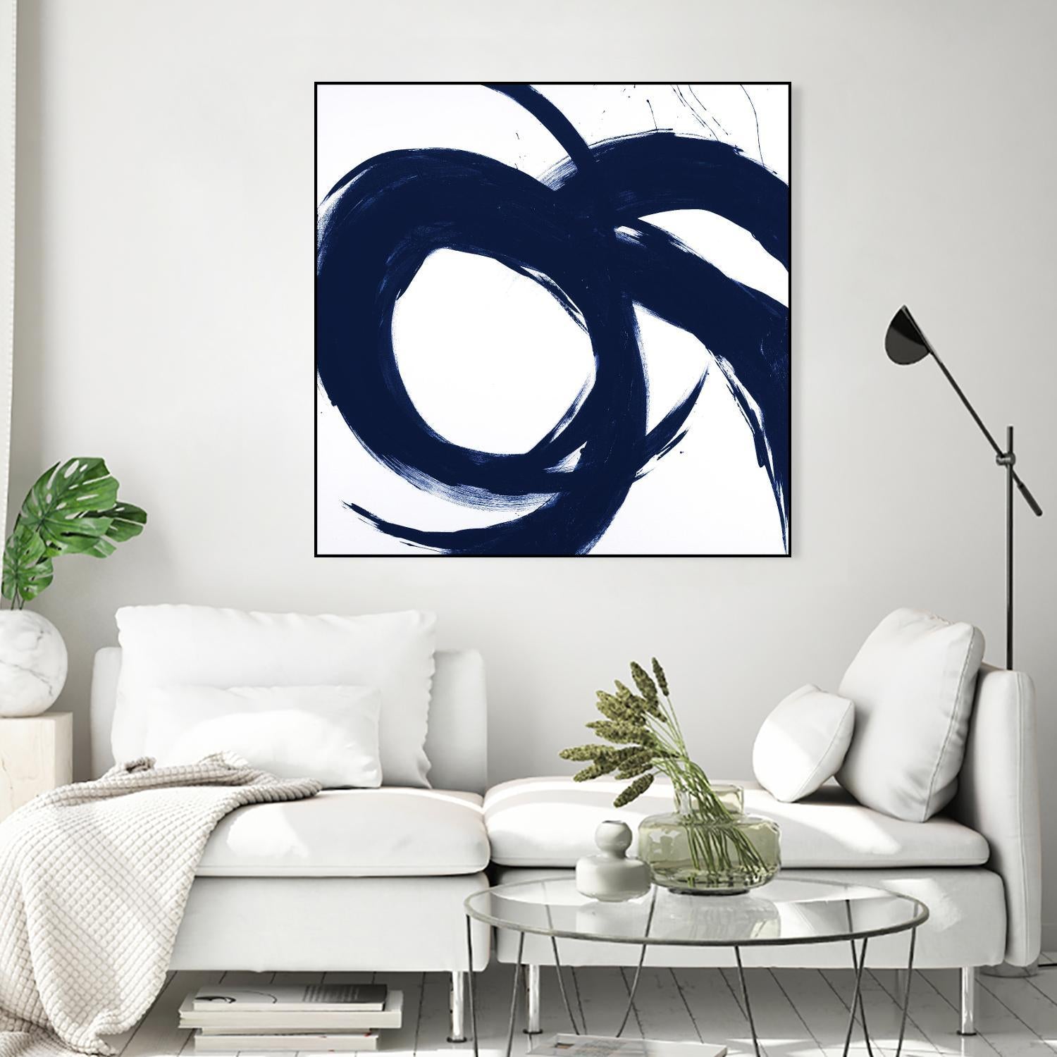 Navy Circular Strokes II by Megan Morris on GIANT ART - white black & white