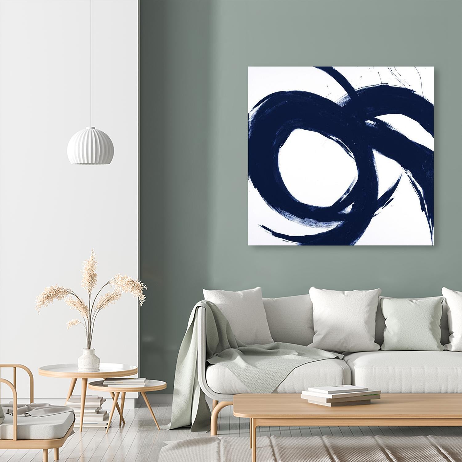 Navy Circular Strokes II by Megan Morris on GIANT ART - white black & white
