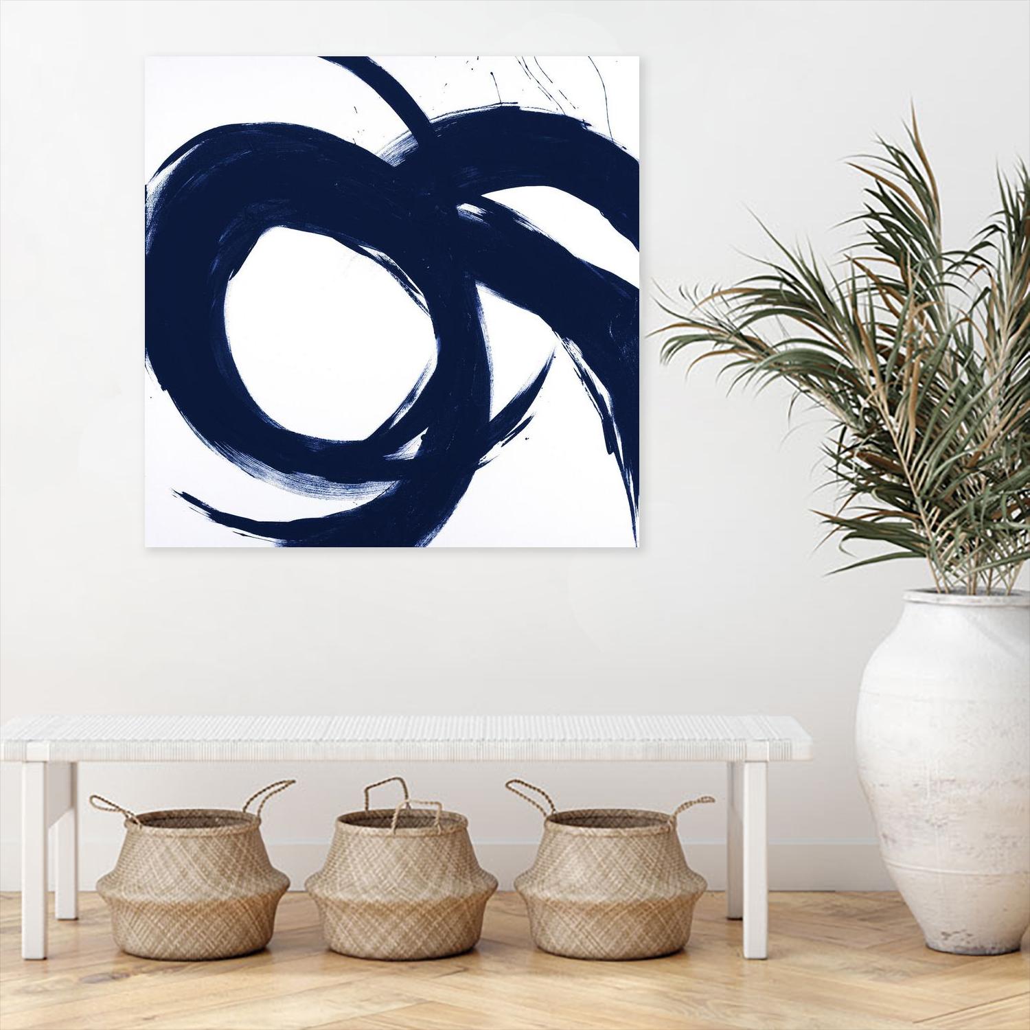 Navy Circular Strokes II by Megan Morris on GIANT ART - white black & white