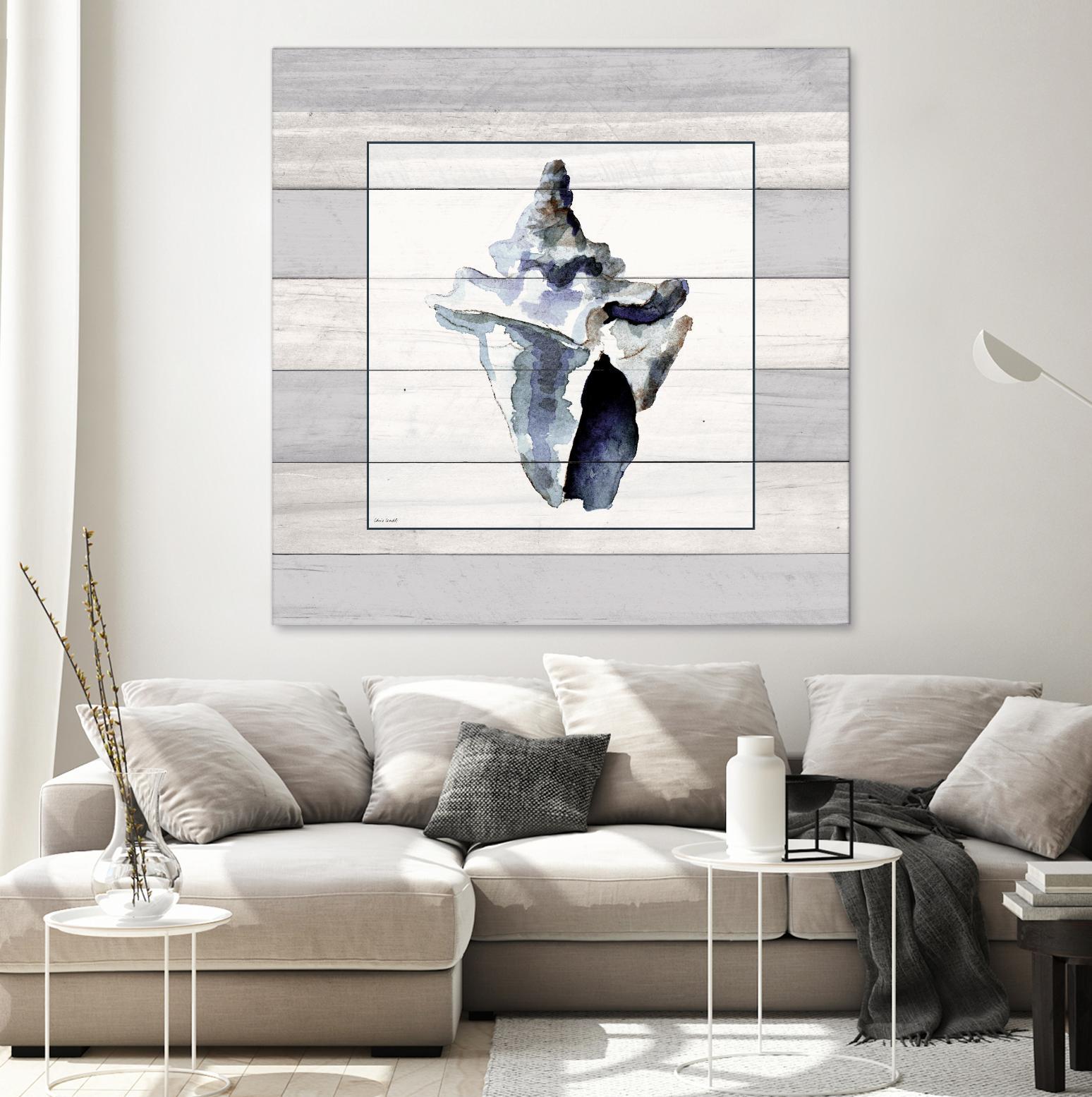 Muted Blue Sea Conch On Wood by Lanie Loreth on GIANT ART - coastal