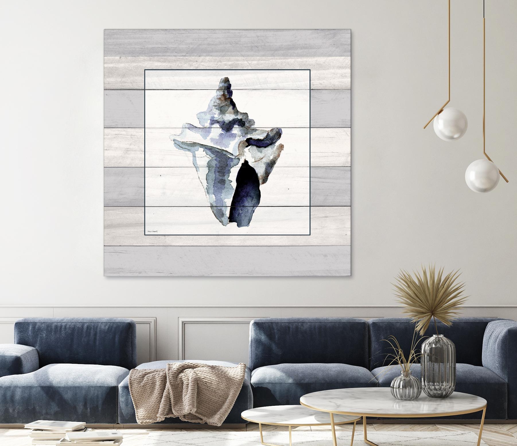 Muted Blue Sea Conch On Wood by Lanie Loreth on GIANT ART - coastal