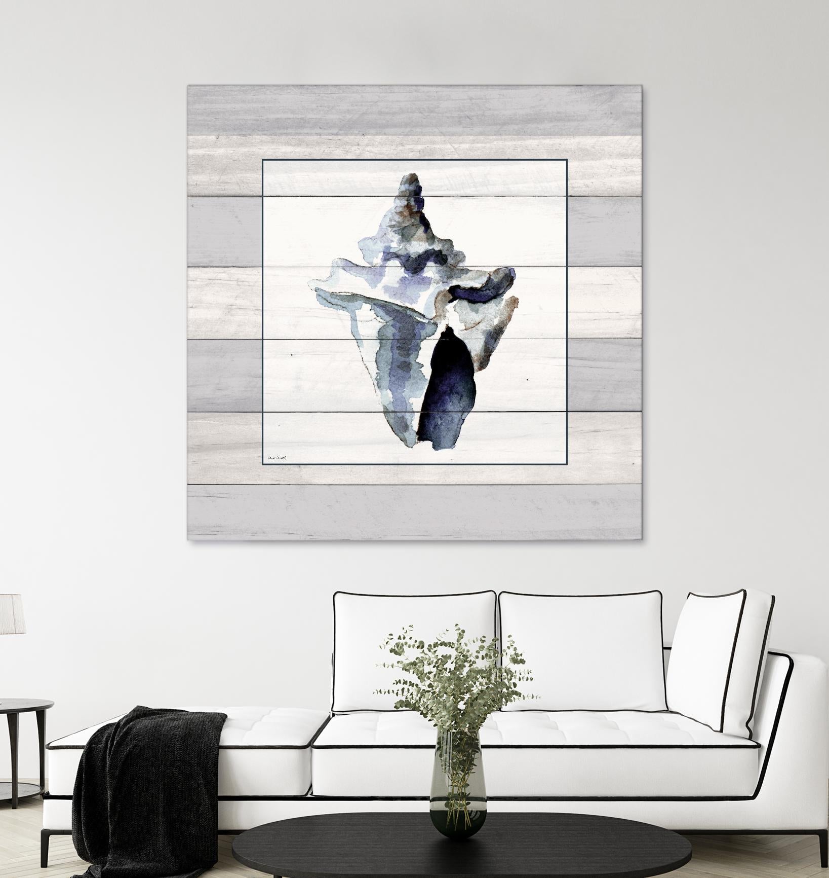 Muted Blue Sea Conch On Wood by Lanie Loreth on GIANT ART - coastal