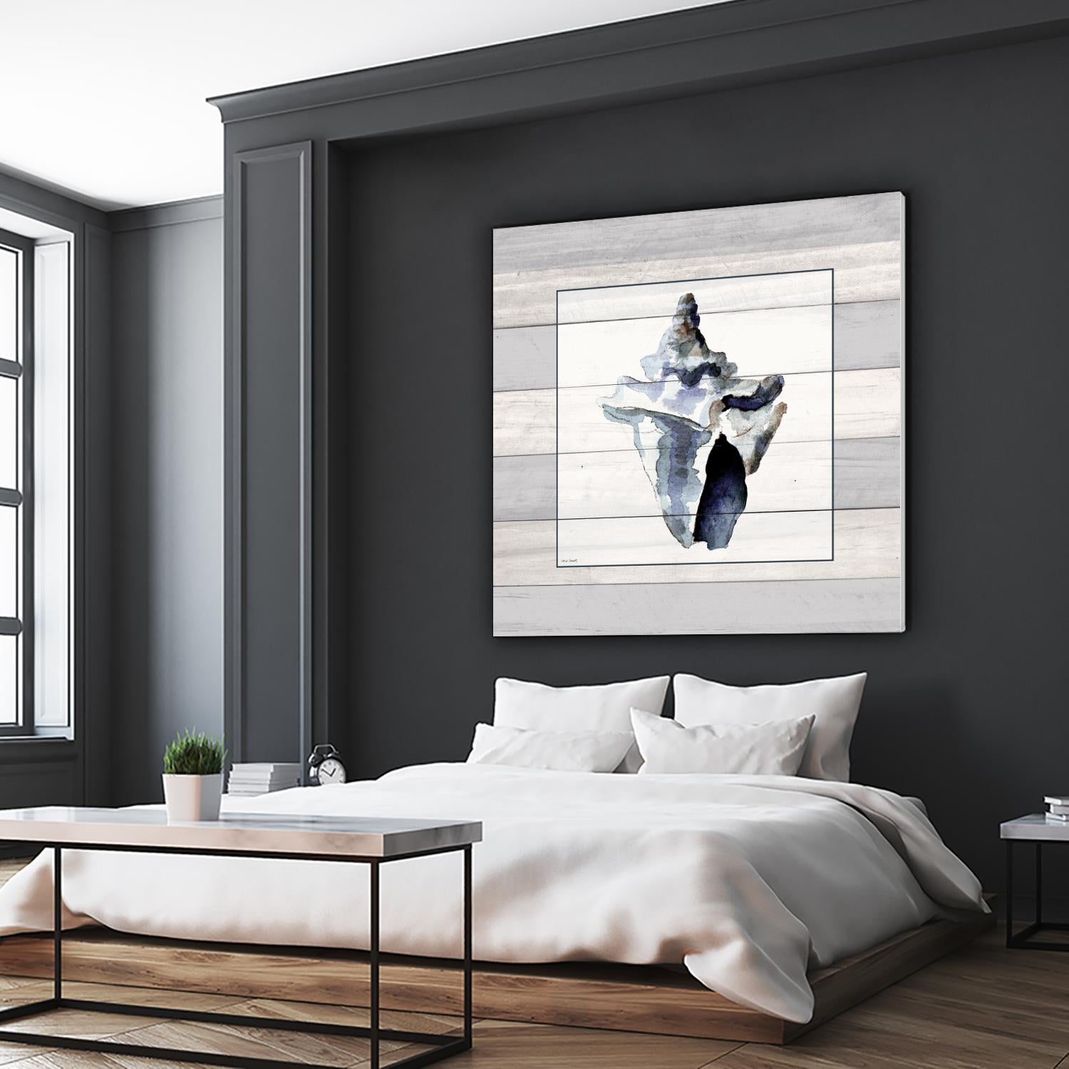 Muted Blue Sea Conch On Wood by Lanie Loreth on GIANT ART - coastal