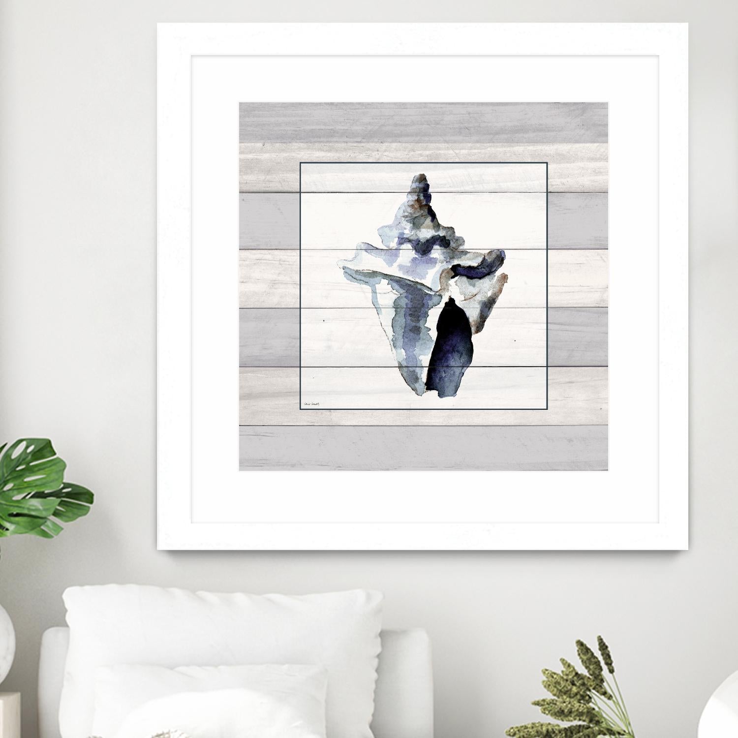 Muted Blue Sea Conch On Wood by Lanie Loreth on GIANT ART - coastal