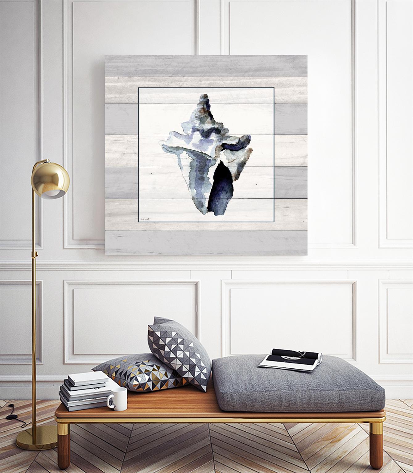 Muted Blue Sea Conch On Wood by Lanie Loreth on GIANT ART - coastal