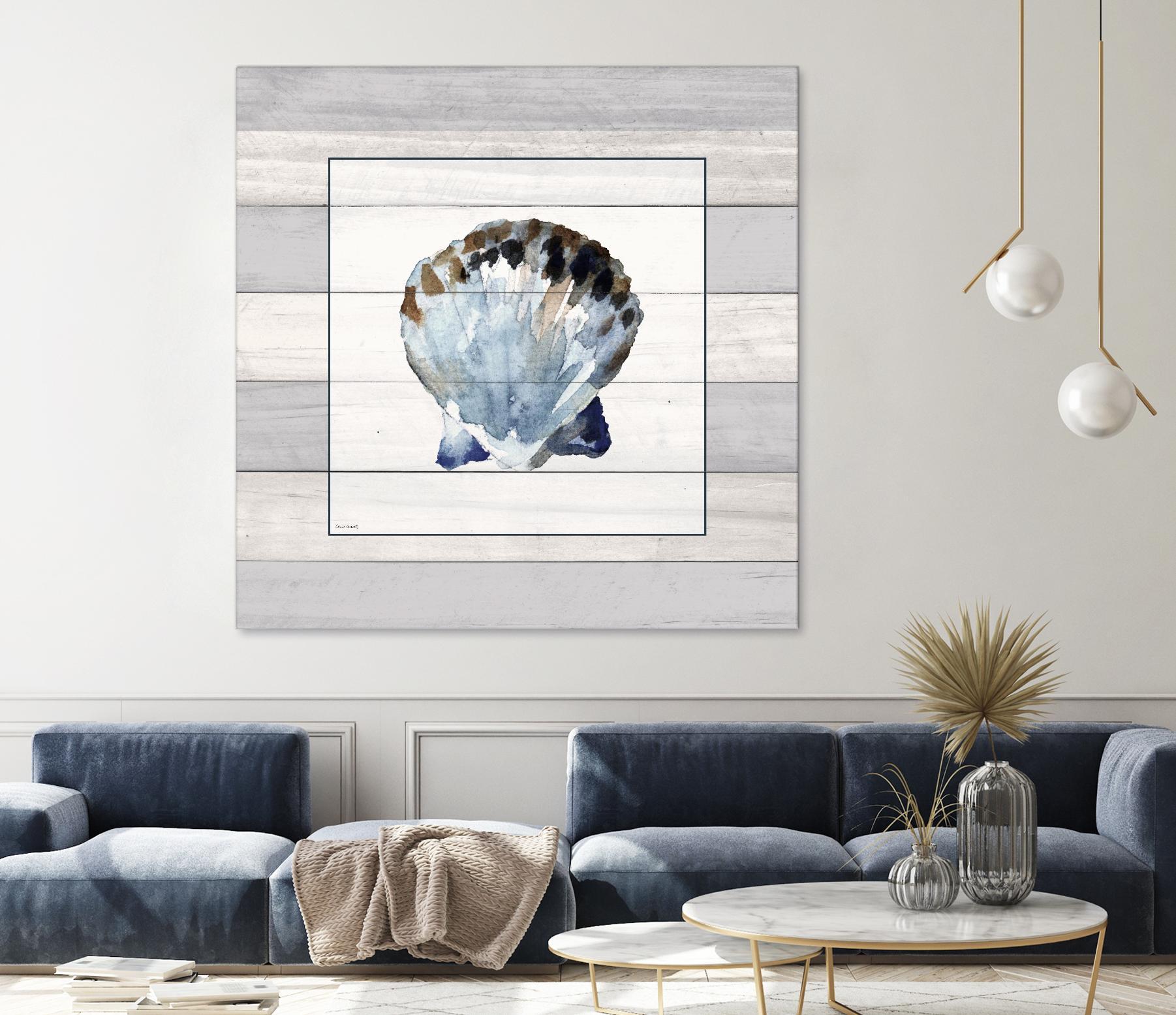 Muted Blue Sea Shell on Wood by Lanie Loreth on GIANT ART - coastal