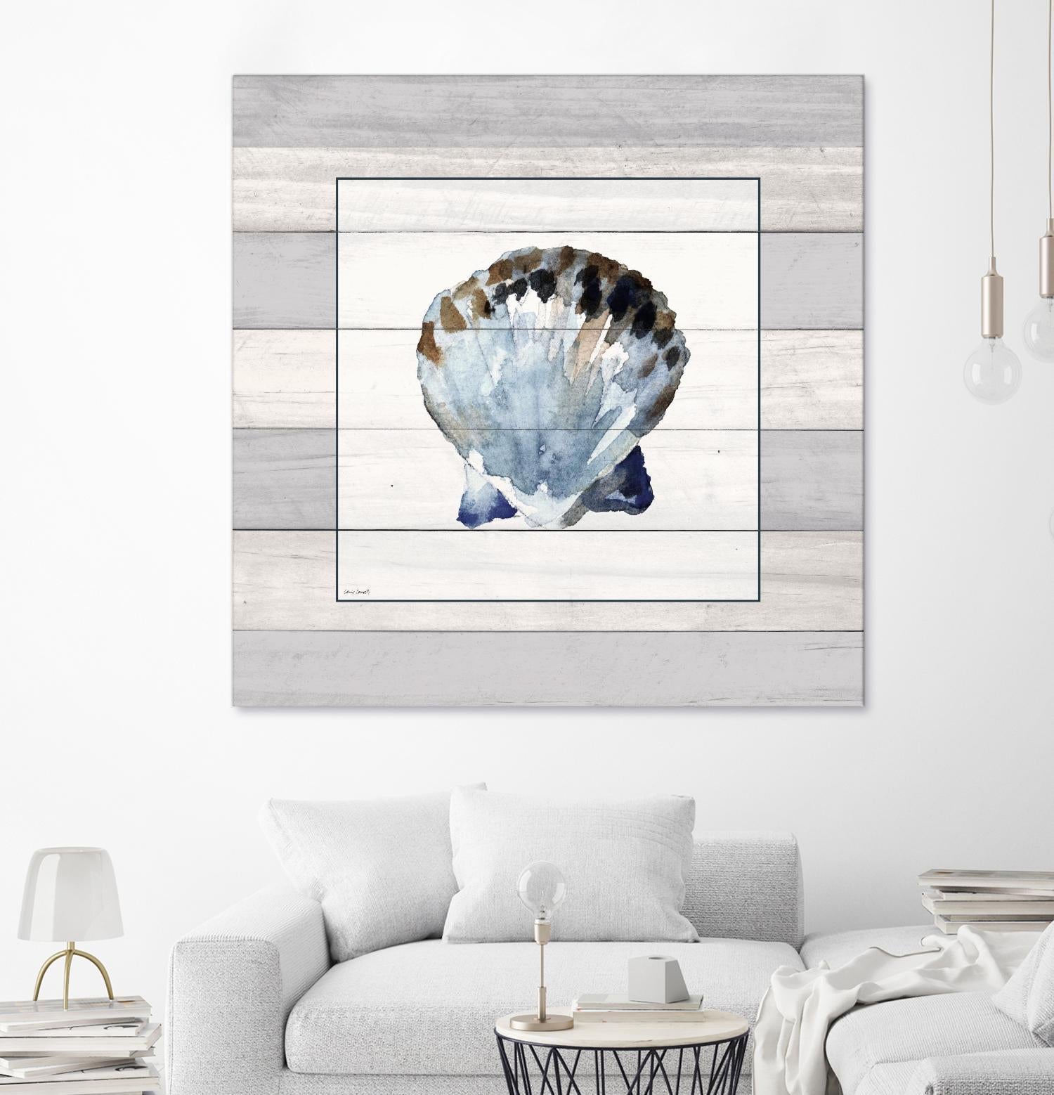 Muted Blue Sea Shell on Wood by Lanie Loreth on GIANT ART - coastal