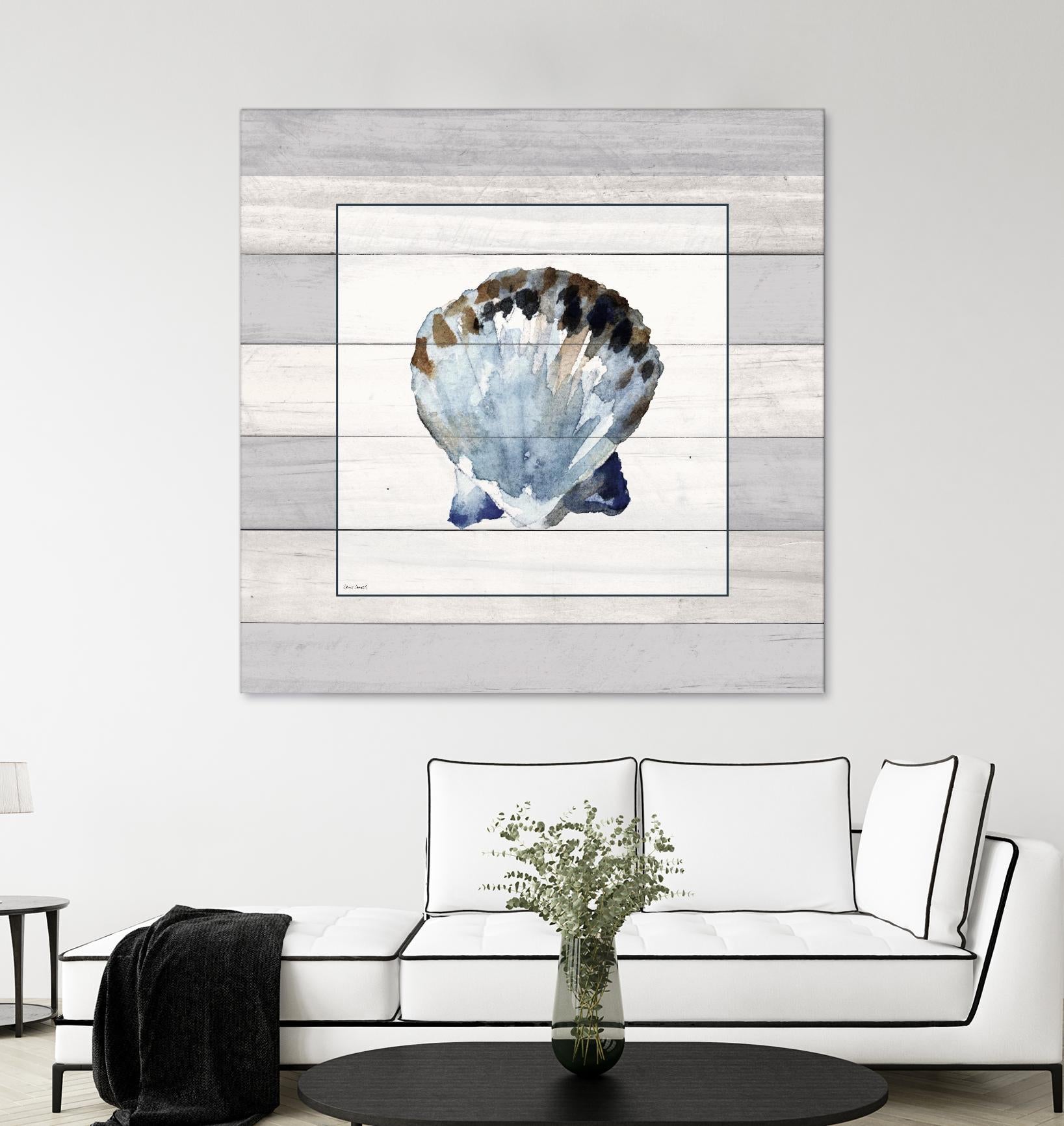 Muted Blue Sea Shell on Wood by Lanie Loreth on GIANT ART - coastal