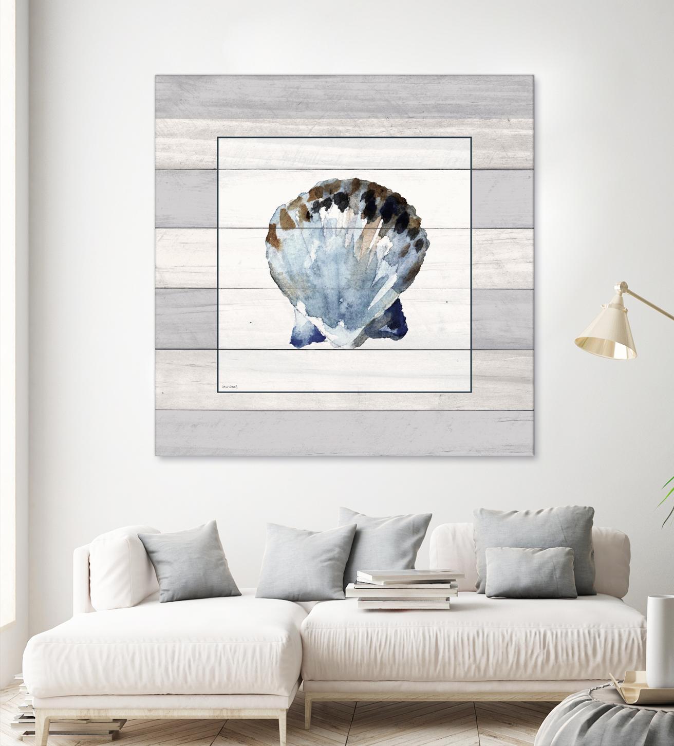 Muted Blue Sea Shell on Wood by Lanie Loreth on GIANT ART - coastal