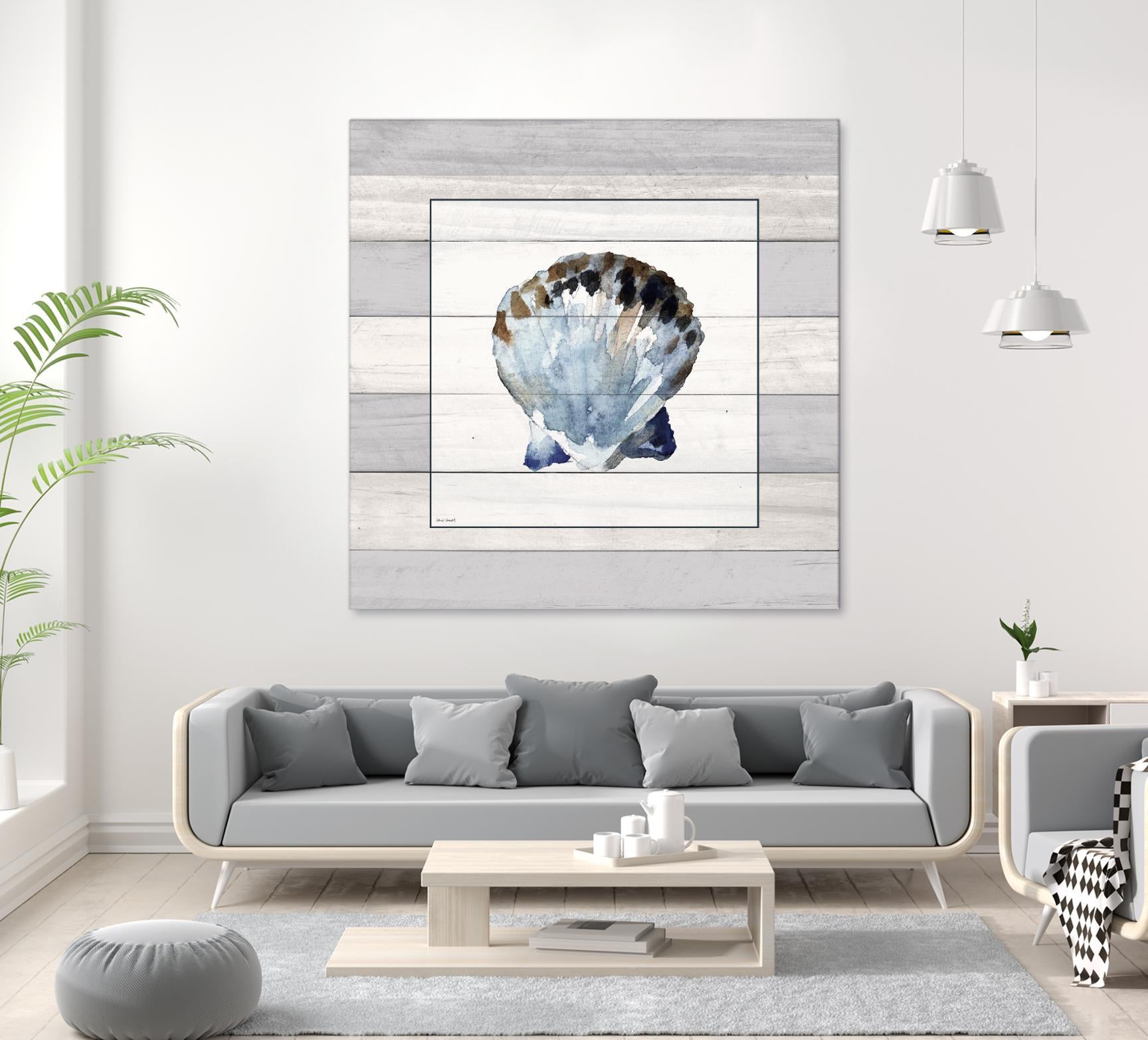 Muted Blue Sea Shell on Wood by Lanie Loreth on GIANT ART - coastal