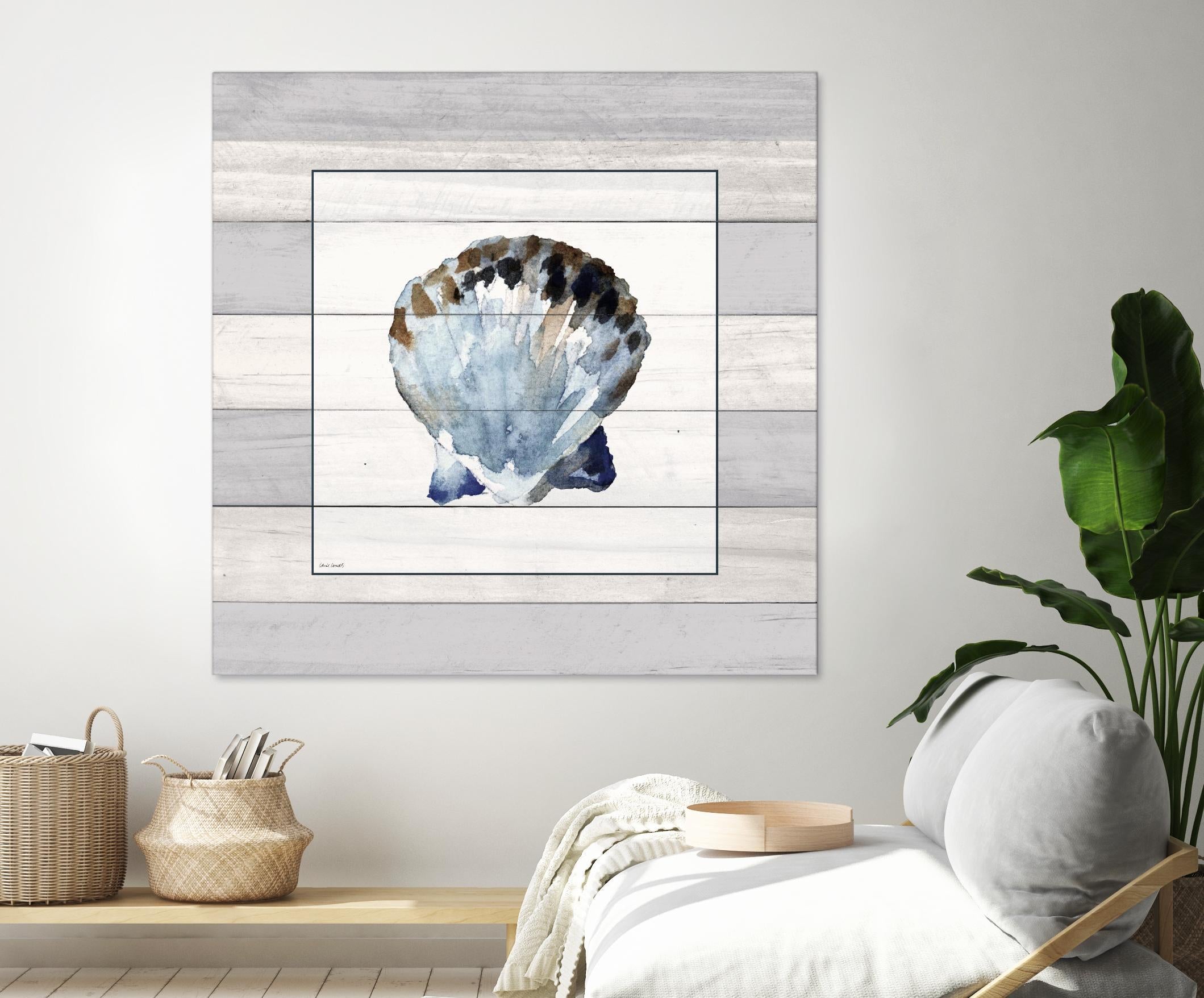 Muted Blue Sea Shell on Wood by Lanie Loreth on GIANT ART - coastal