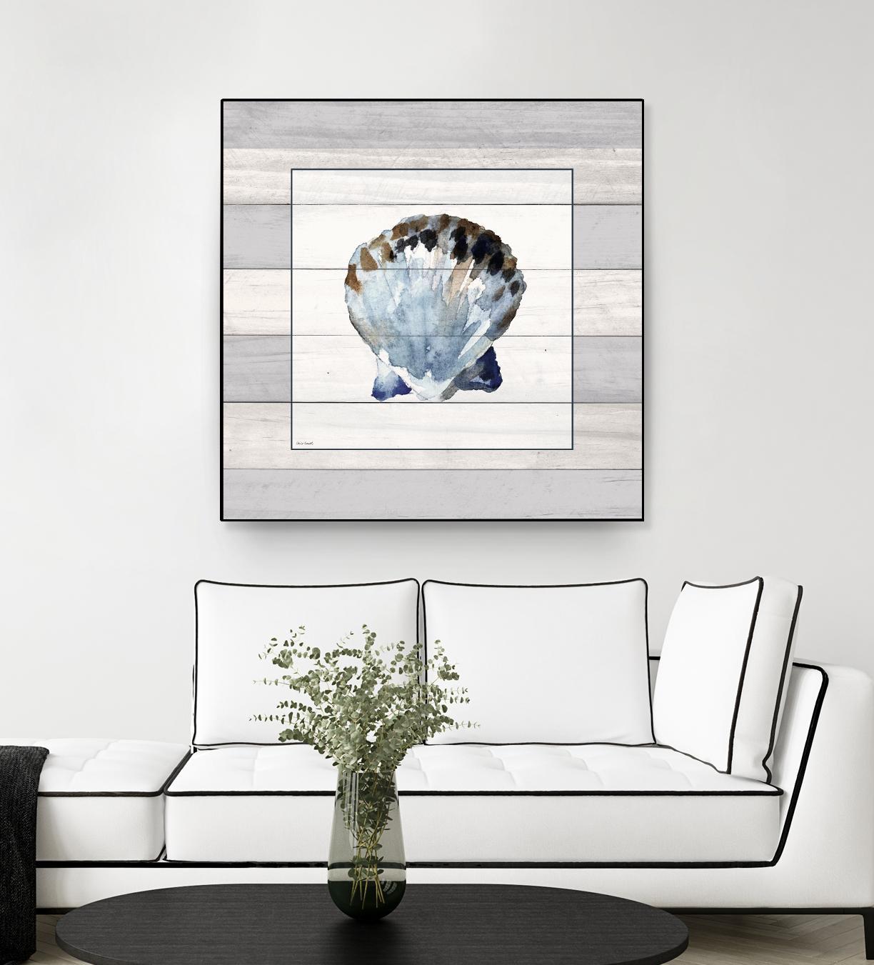 Muted Blue Sea Shell on Wood by Lanie Loreth on GIANT ART - coastal
