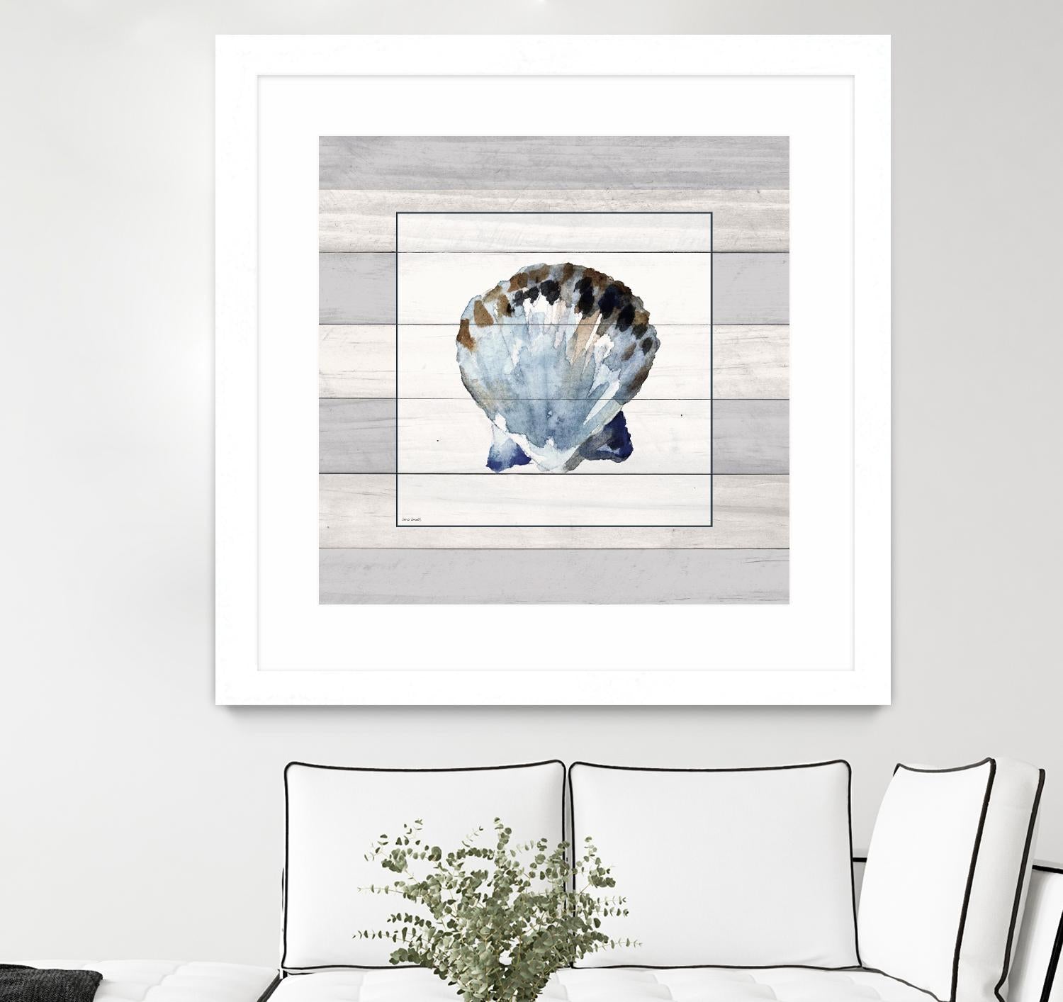 Muted Blue Sea Shell on Wood by Lanie Loreth on GIANT ART - coastal
