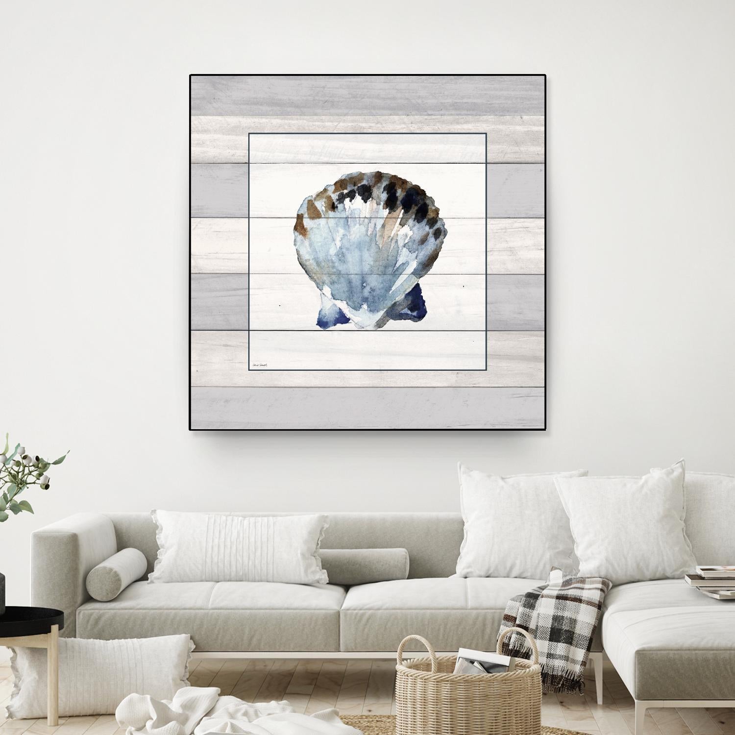Muted Blue Sea Shell on Wood by Lanie Loreth on GIANT ART - coastal