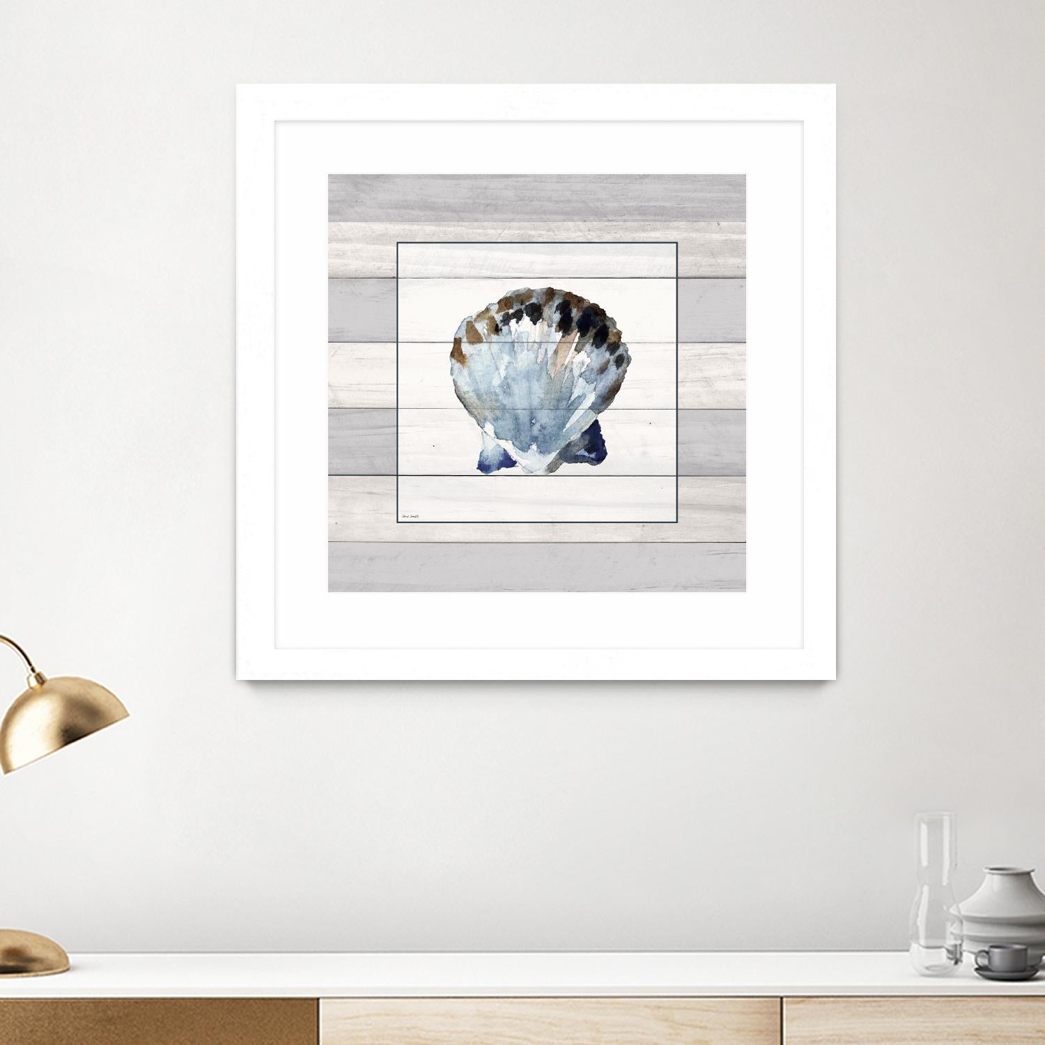 Muted Blue Sea Shell on Wood by Lanie Loreth on GIANT ART - coastal