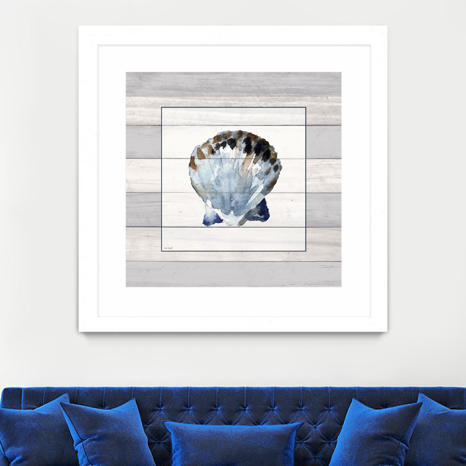 Muted Blue Sea Shell on Wood by Lanie Loreth on GIANT ART - coastal