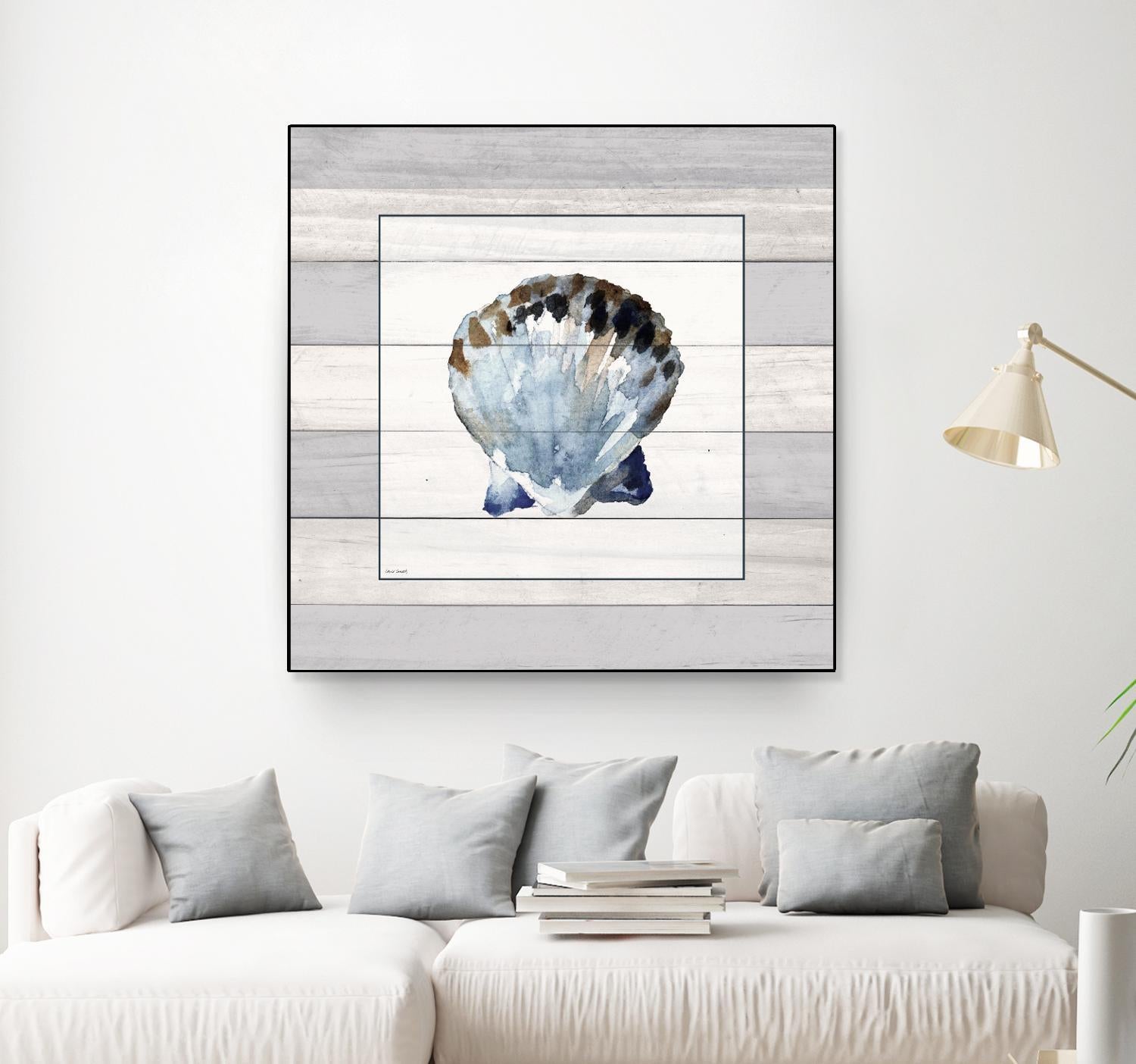 Muted Blue Sea Shell on Wood by Lanie Loreth on GIANT ART - coastal